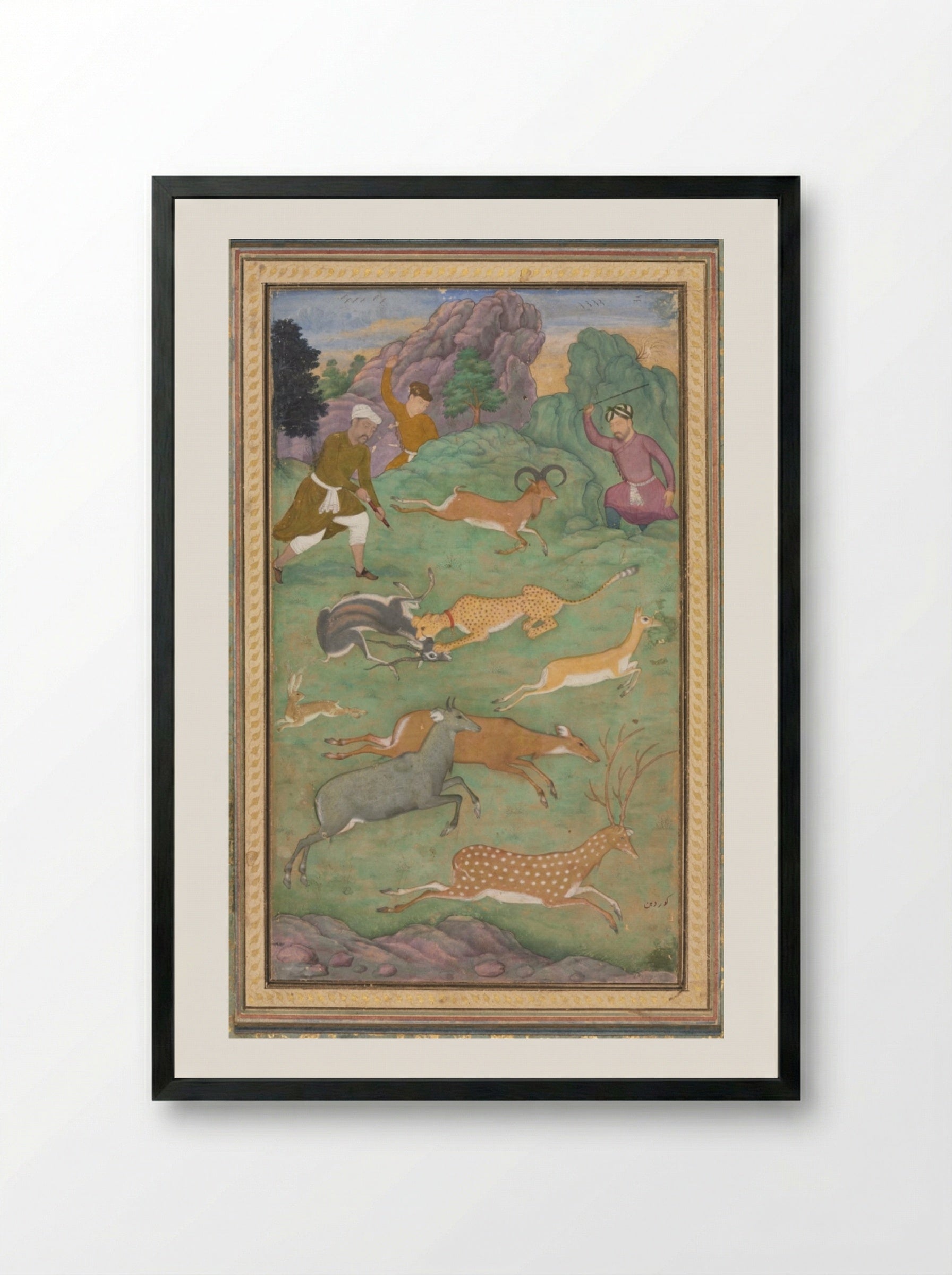 Antelope and Deer Hunt - Govardhan - Framed Print Black