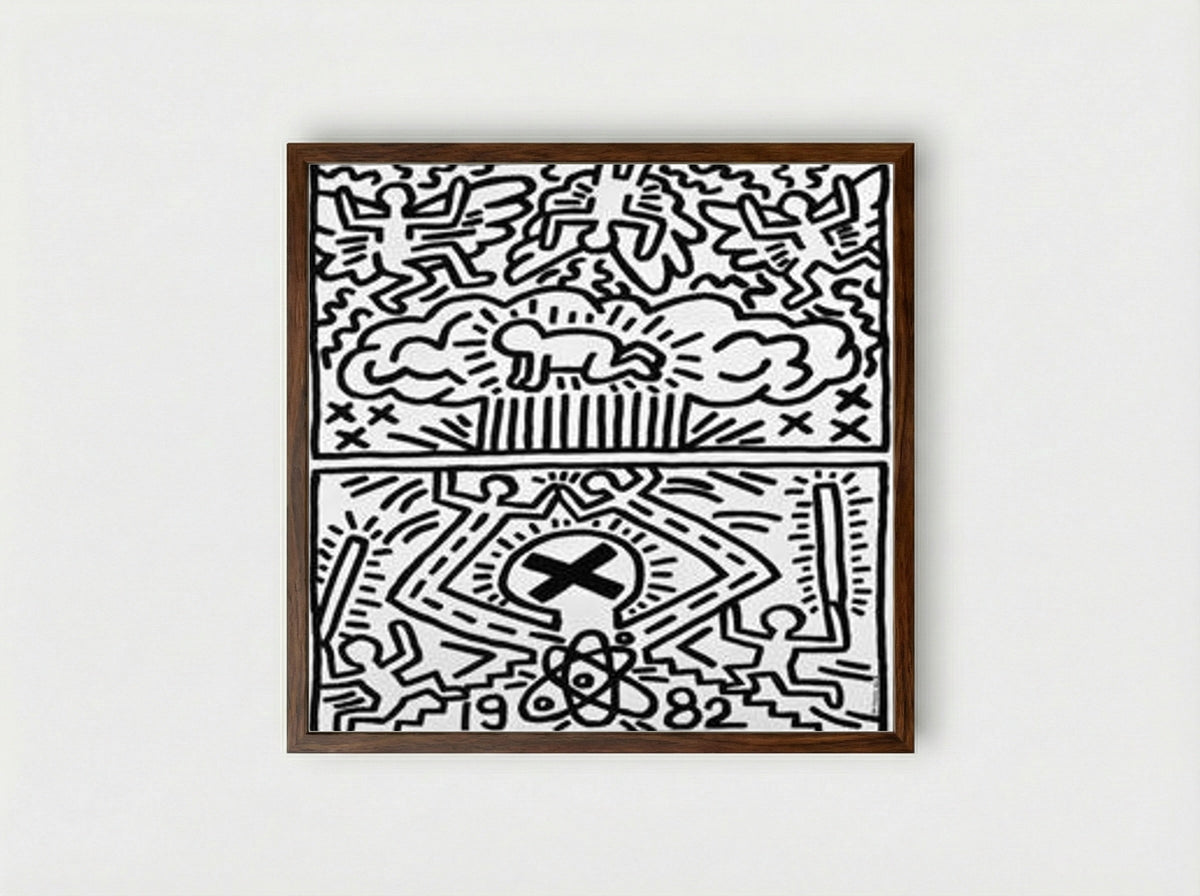 Anti-Nuclear Rally - Keith Haring - Framed Print Dark Wood