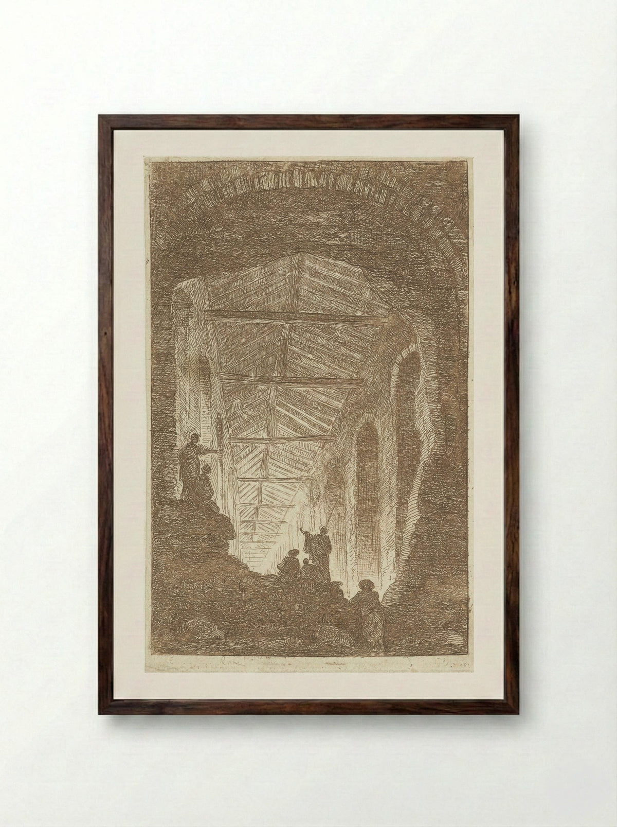 Antieke galerij - Hubert Robert - Framed Print Dark Wood