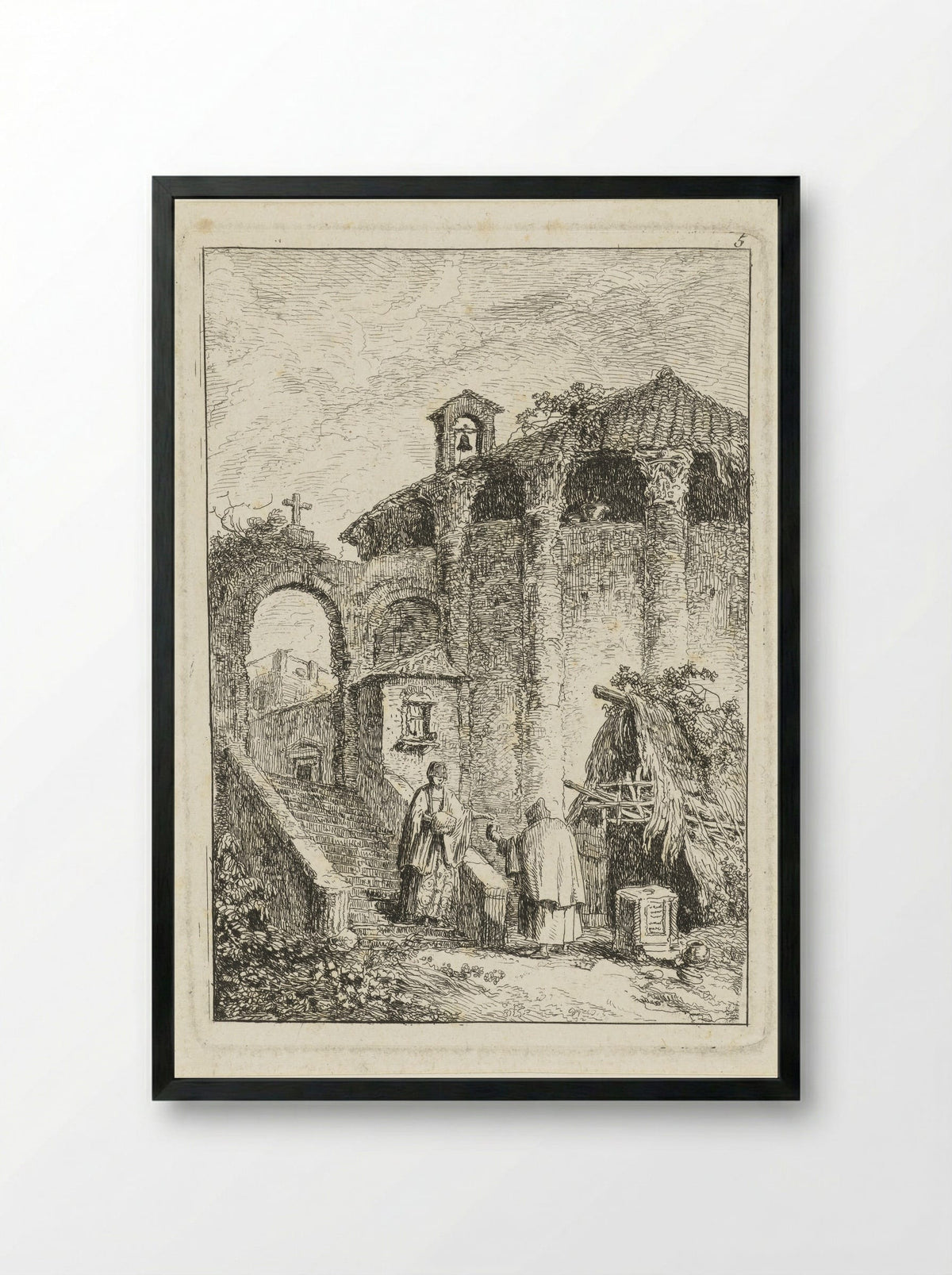 Antique Temple - Hubert Robert - Framed Print Black