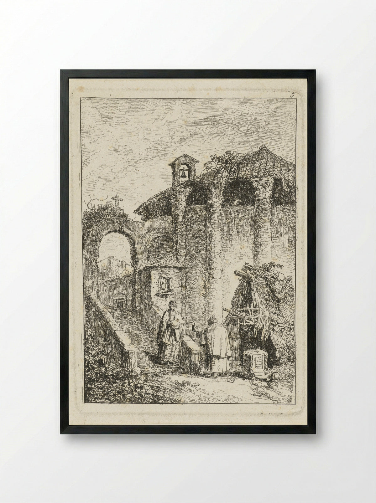 Antique Temple - Hubert Robert - Framed Print Black