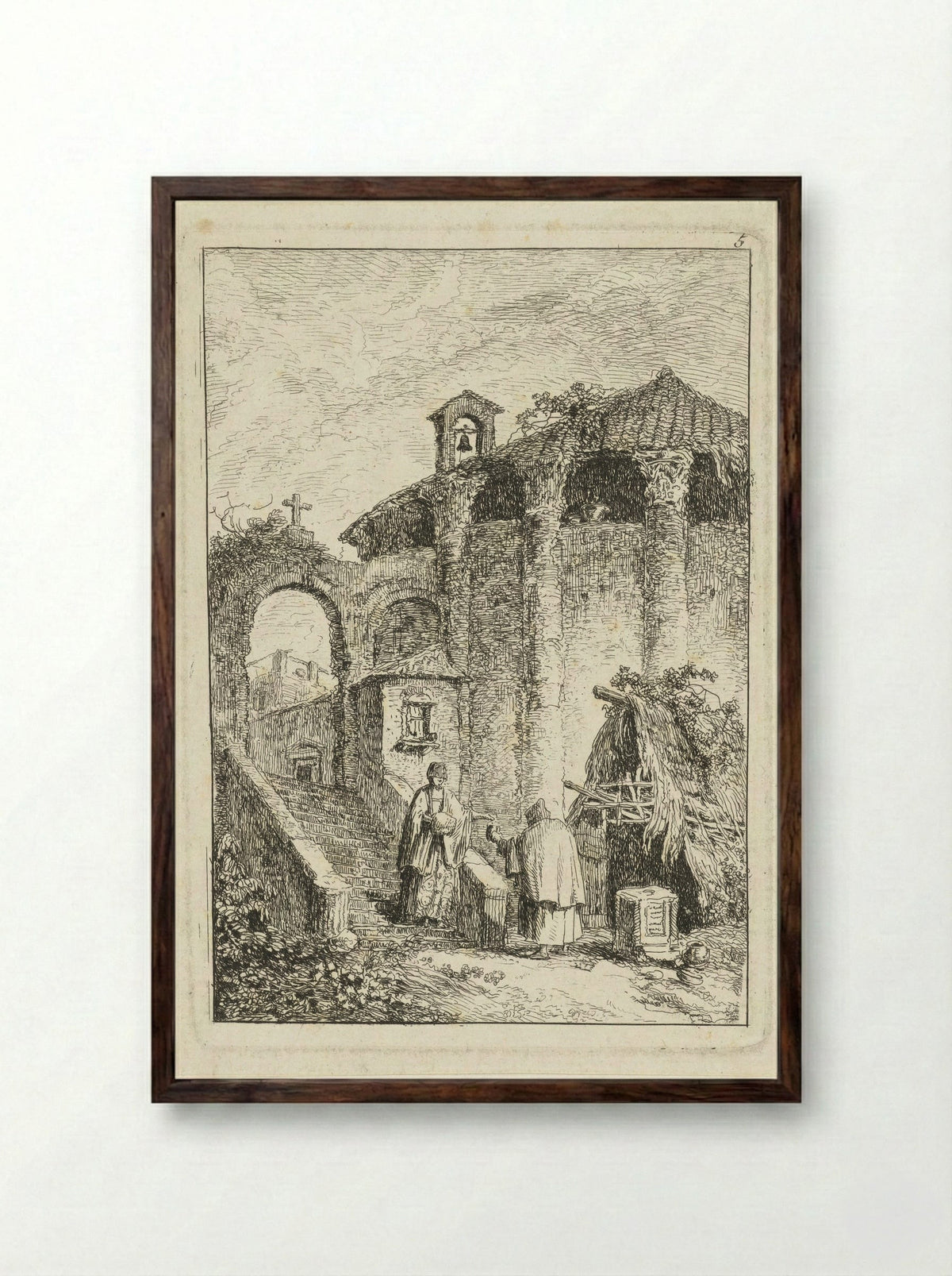 Antique Temple - Hubert Robert - Framed Print Dark Wood