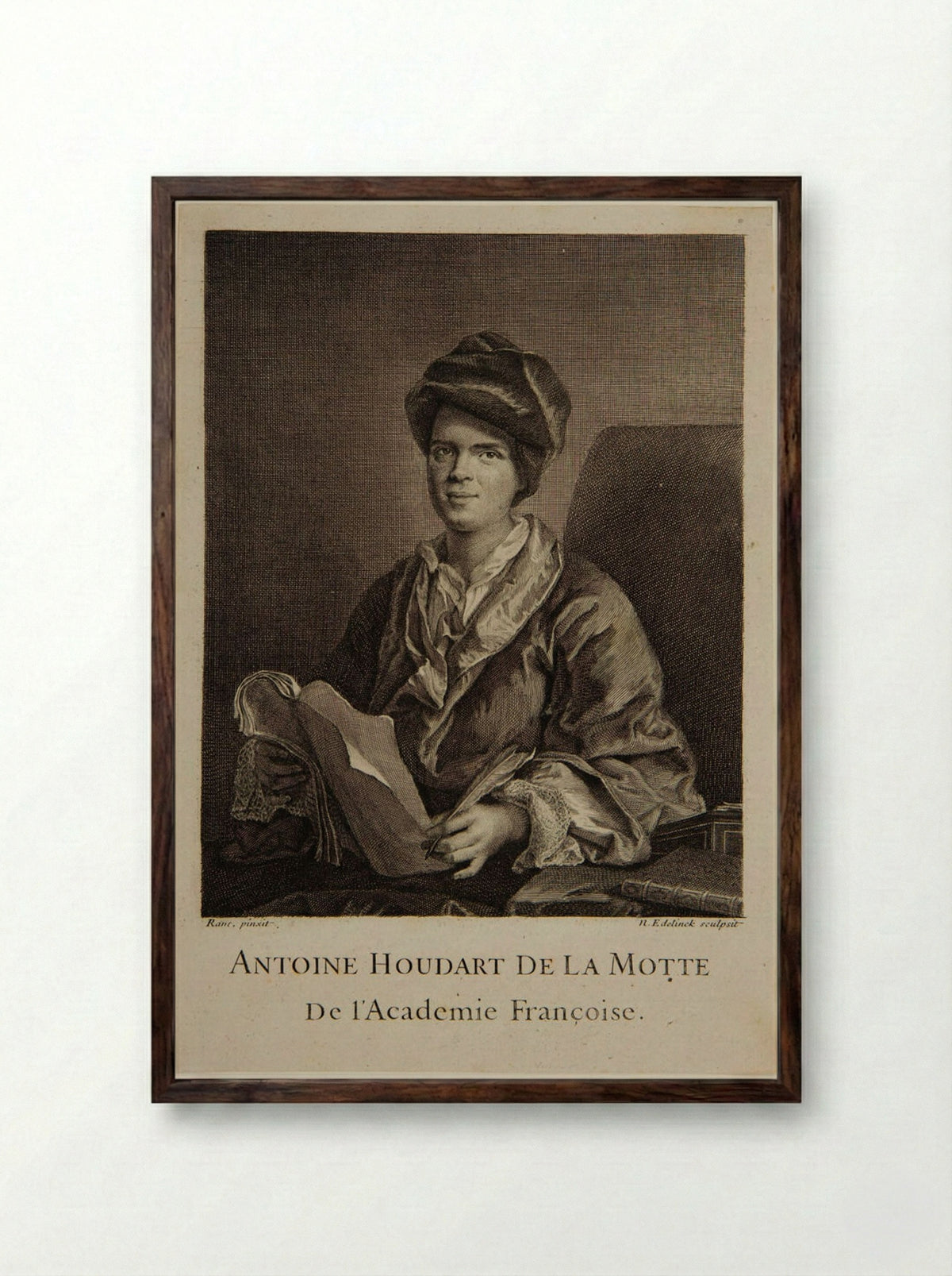 Antoine Houdart de la Motte - Nicolas Edelinck - Framed Print Dark Wood