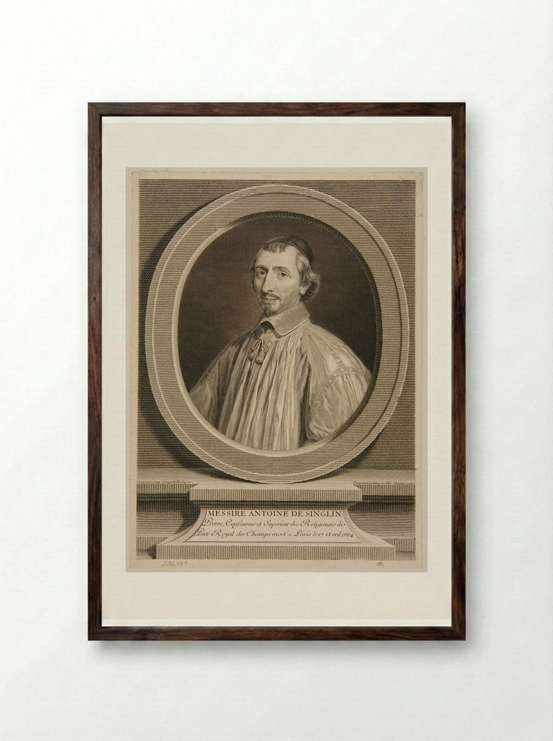 Antoine de Singlin - Johann Georg Wille - Framed Print Dark Wood