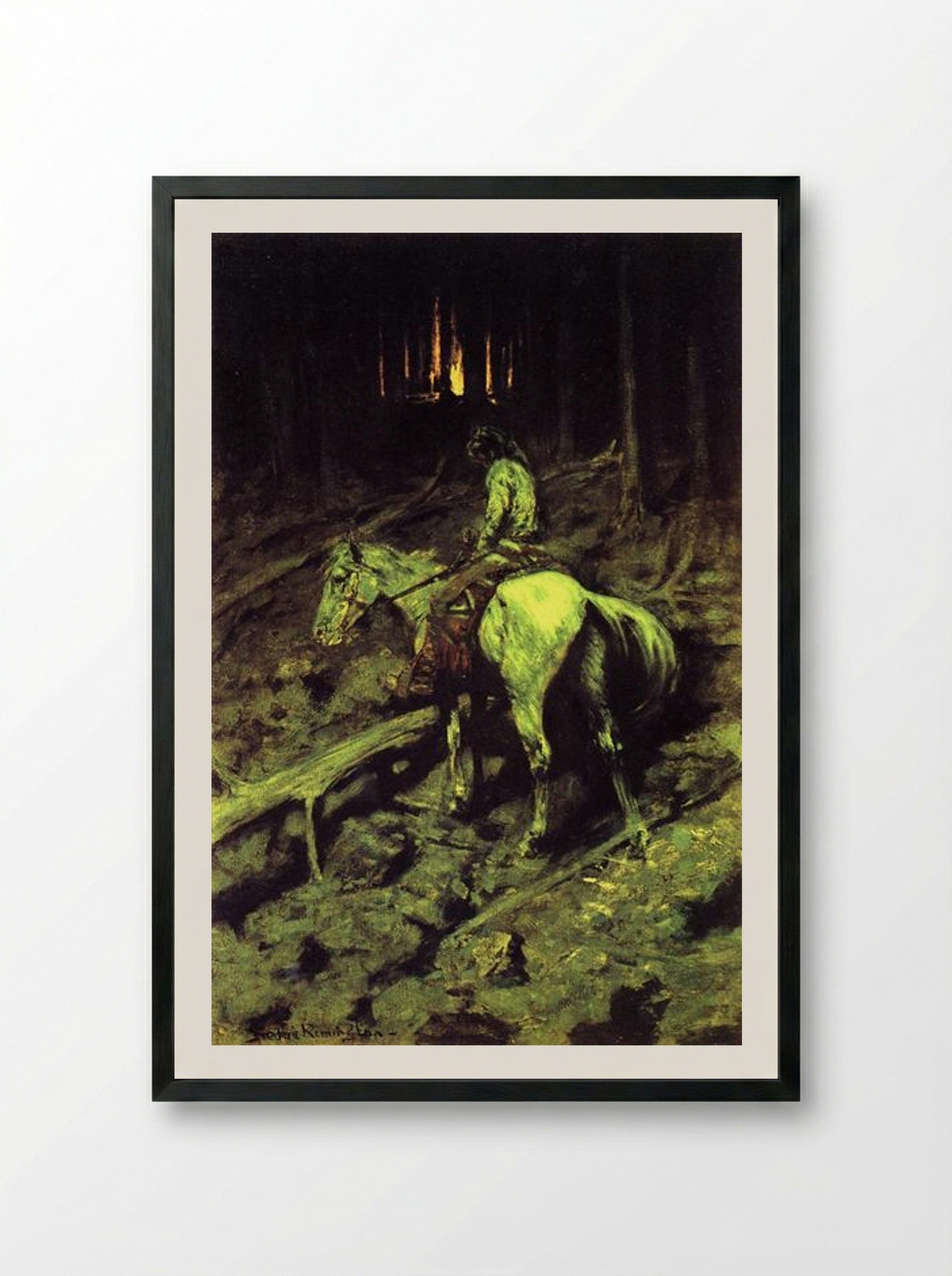 Apache Fire Signal - Frederic Remington - Framed Print Black