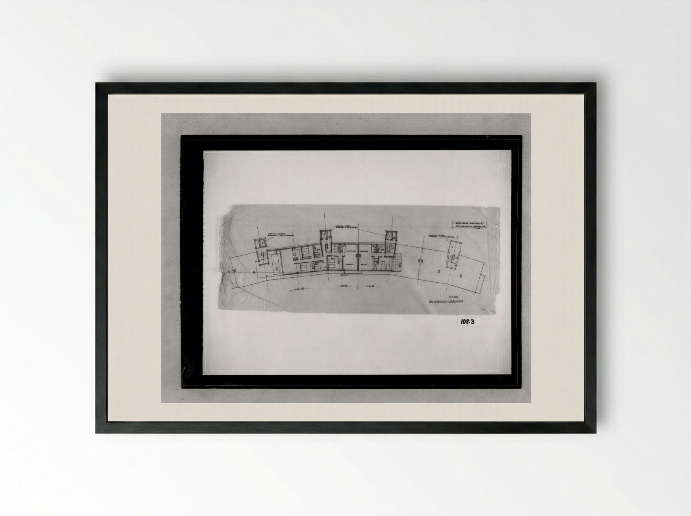 Apartment House for Interbau Exhibition, Berlin-Hansaviertel: Penthouse floor plan - Walter Gropius - Framed Print Black
