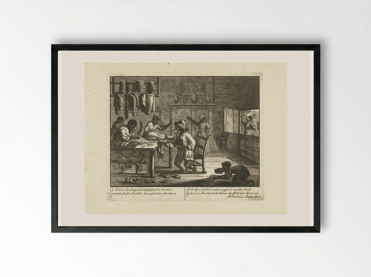 Apen als kleermakers (Monkeys as Tailors) - Matthijs Pool - Framed Print Black