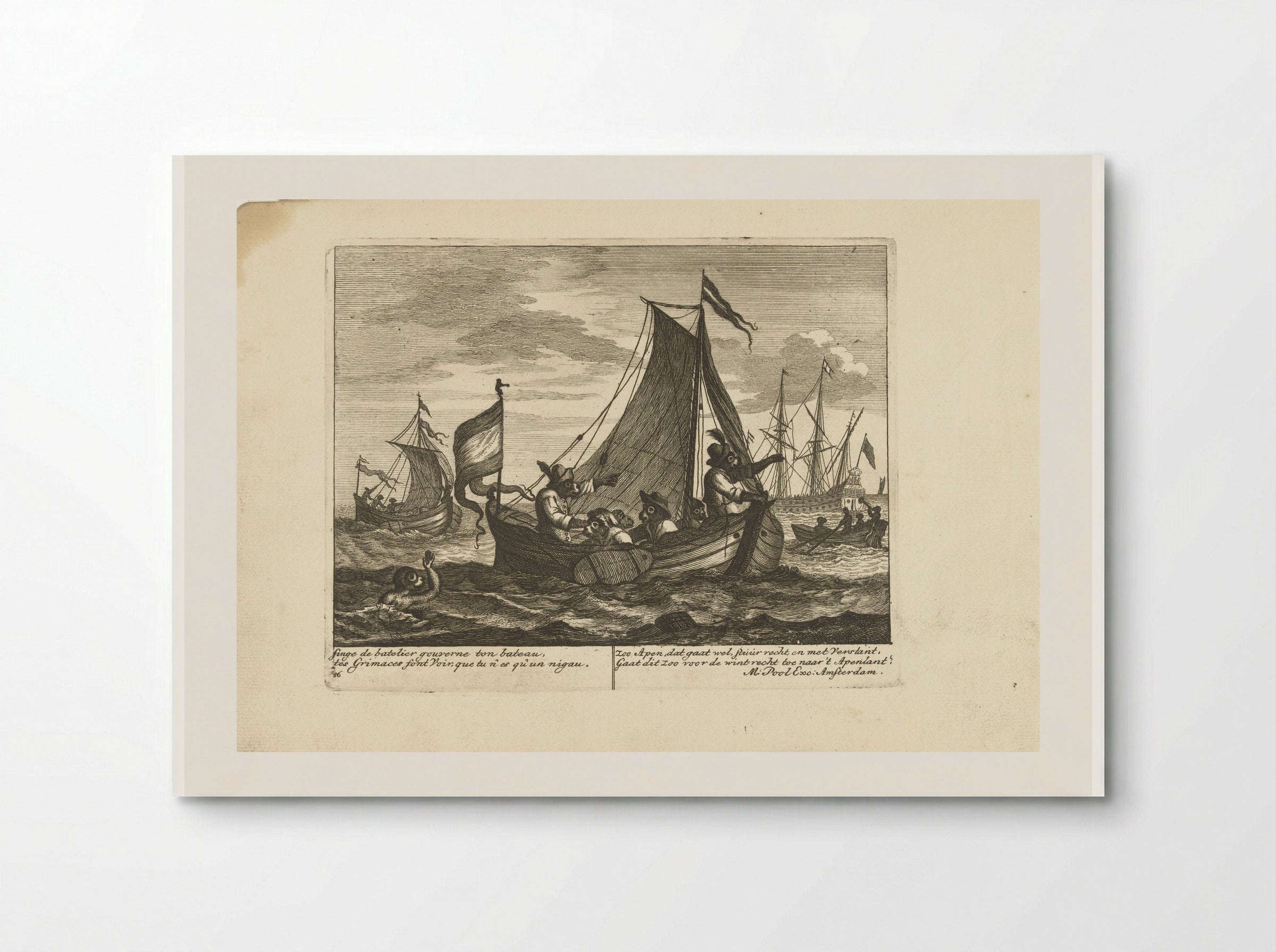 Apen in een boot - Matthijs Pool - Poster