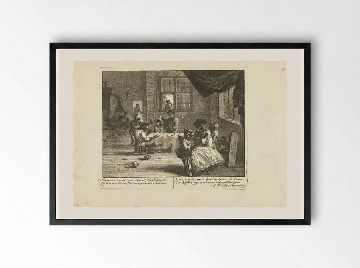 Apen in een herberg (Monkeys in an Inn) - Matthijs Pool - Framed Print Black