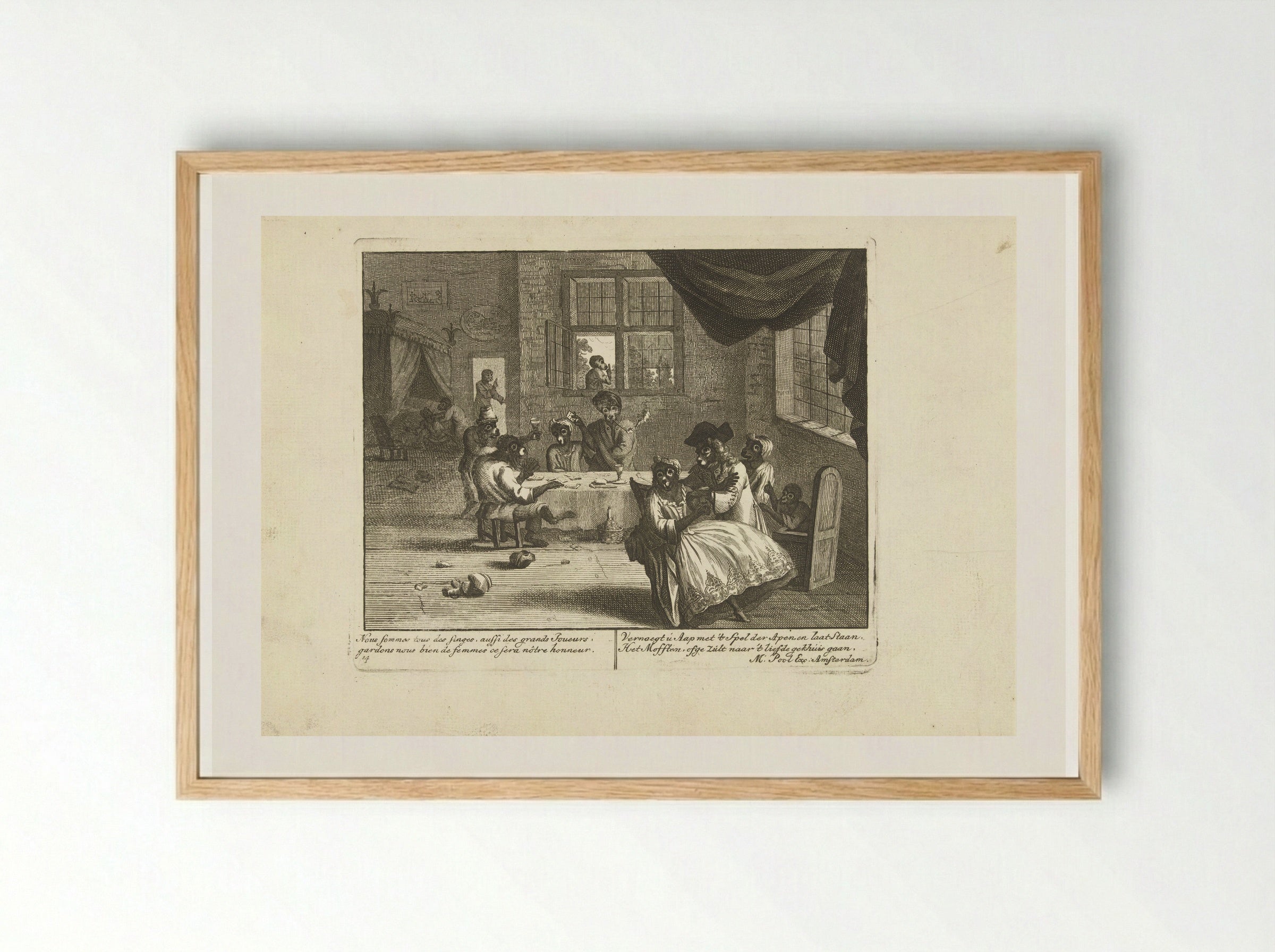 Apen in een herberg (Monkeys in an Inn) - Matthijs Pool - Framed Print Wood