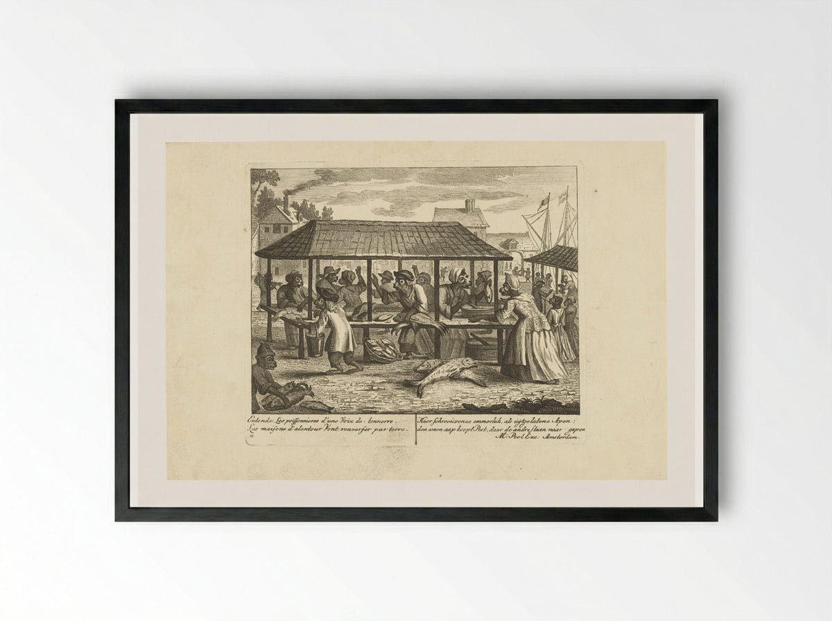 Apen op de vismarkt - Matthijs Pool - Framed Print Black