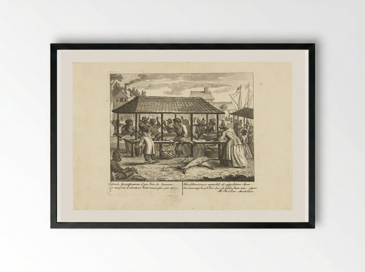 Apen op de vismarkt - Matthijs Pool - Framed Print Black