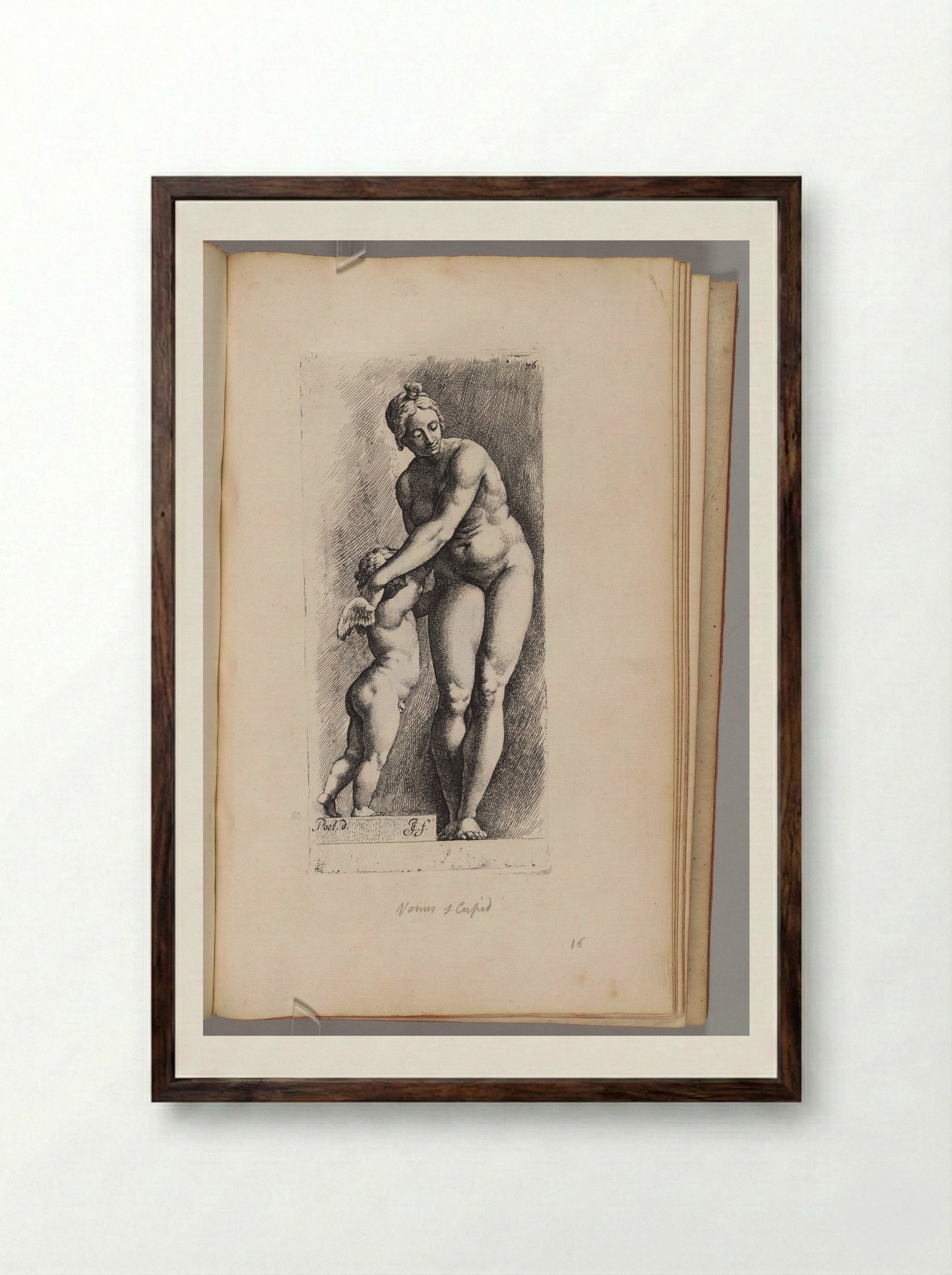 Aphrodite and Eros (Plate 76) - Jan de Bisschop - Framed Print Dark Wood