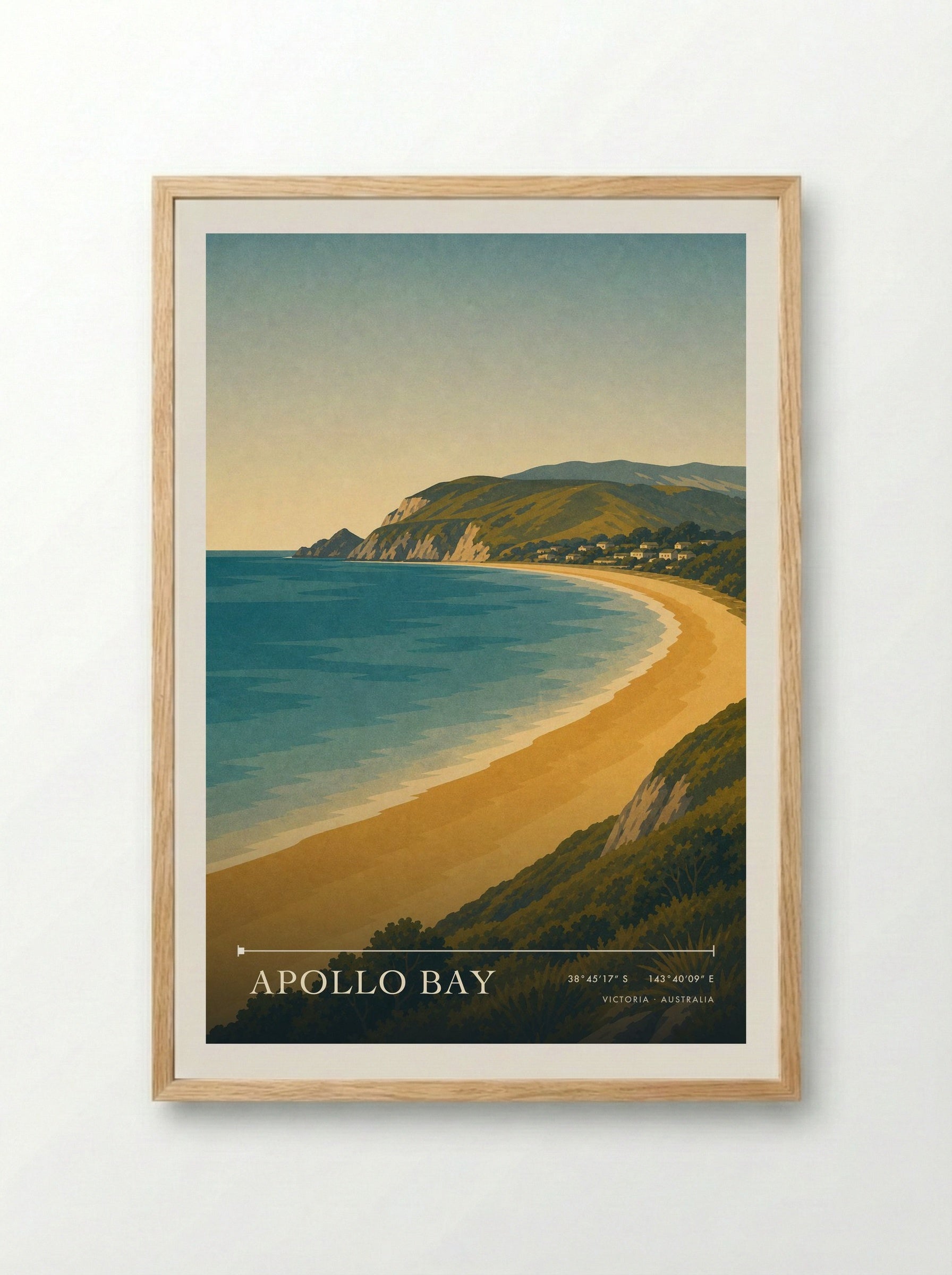 Apollo Bay Travel Poster Artwork - Framed Print Wood