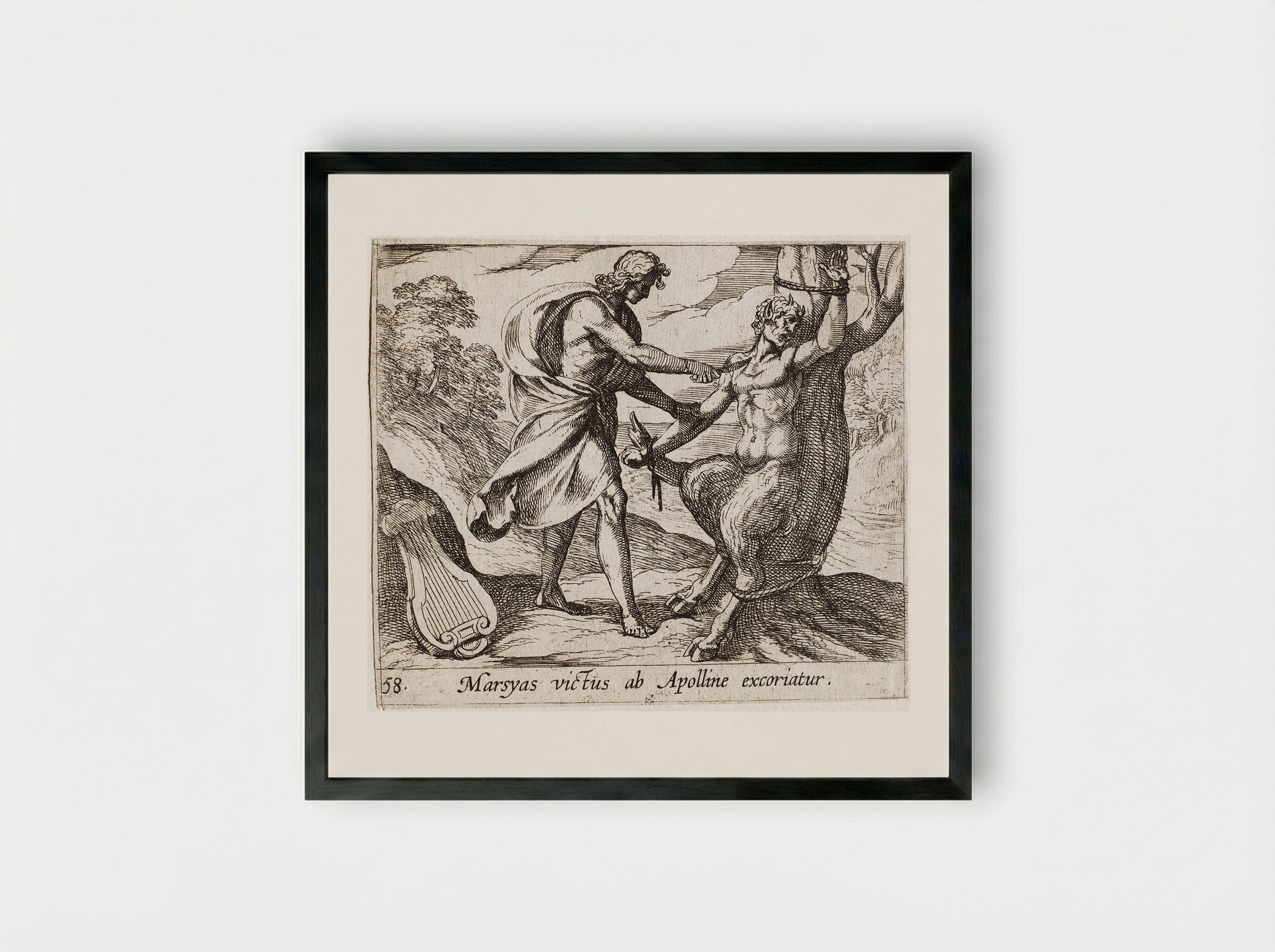 Apollo Killing Marsyas - Antonio Tempesta - Framed Print Black