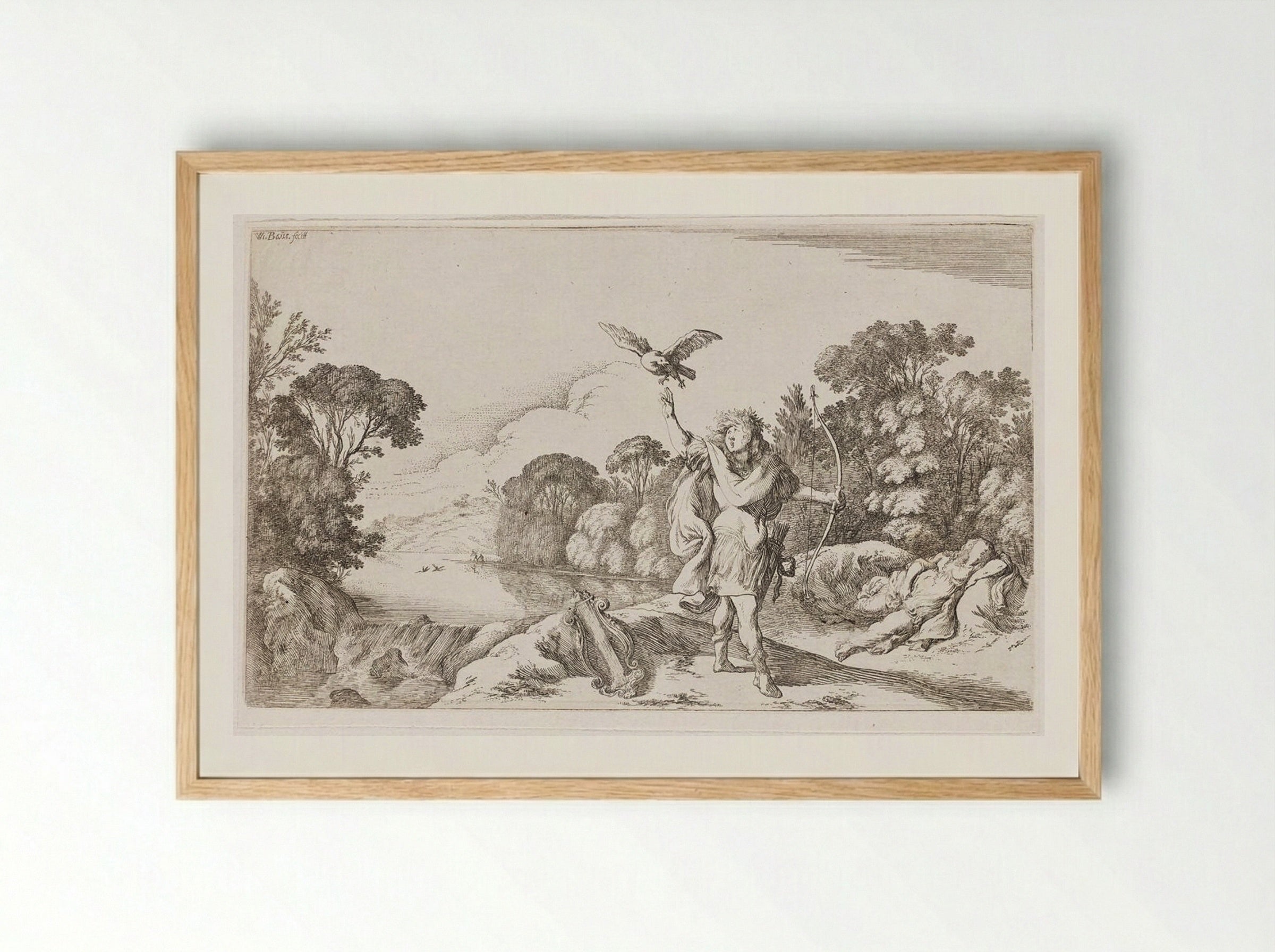Apollo Kills Coronis, Suspecting that She Was Unfaithful - Johann Wilhelm Baur - Framed Print Wood
