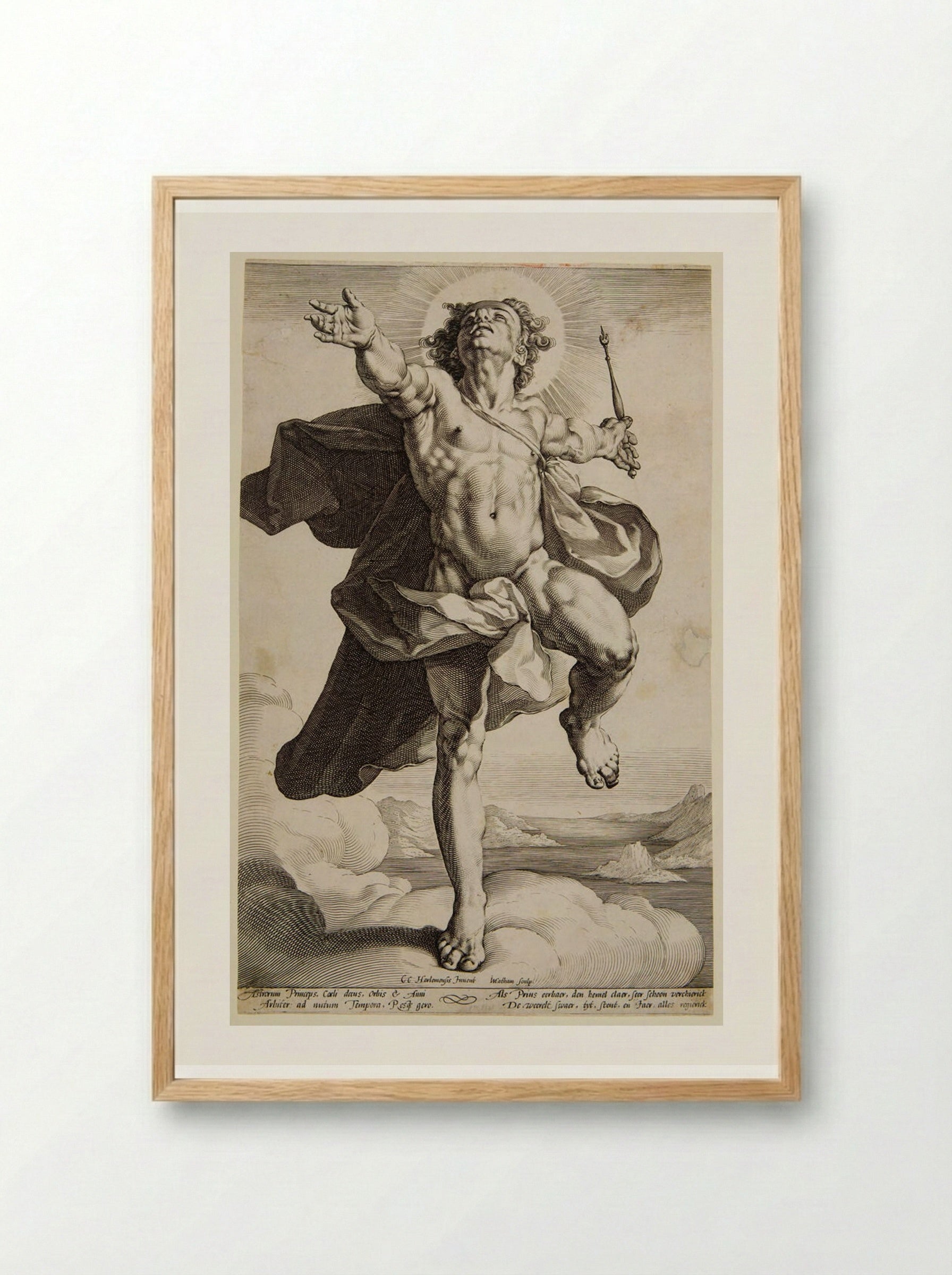 Apollo Standing on the Clouds - Jacob Matham - Framed Print Wood