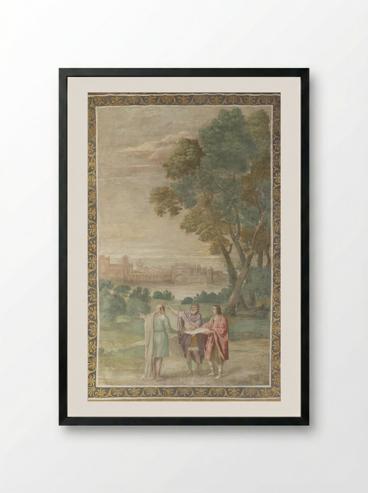 Apollo and Neptune advising Laomedon on the Building of Troy - Domenichino - Framed Print Black