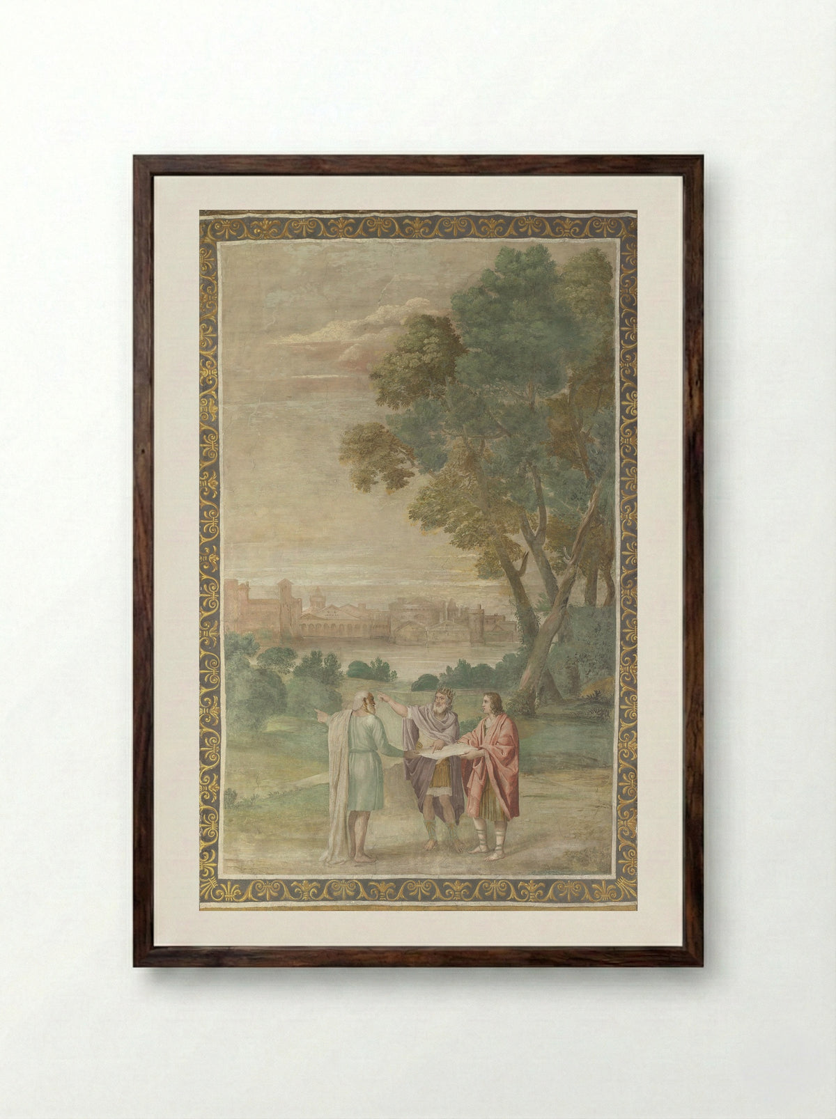 Apollo and Neptune advising Laomedon on the Building of Troy - Domenichino - Framed Print Dark Wood
