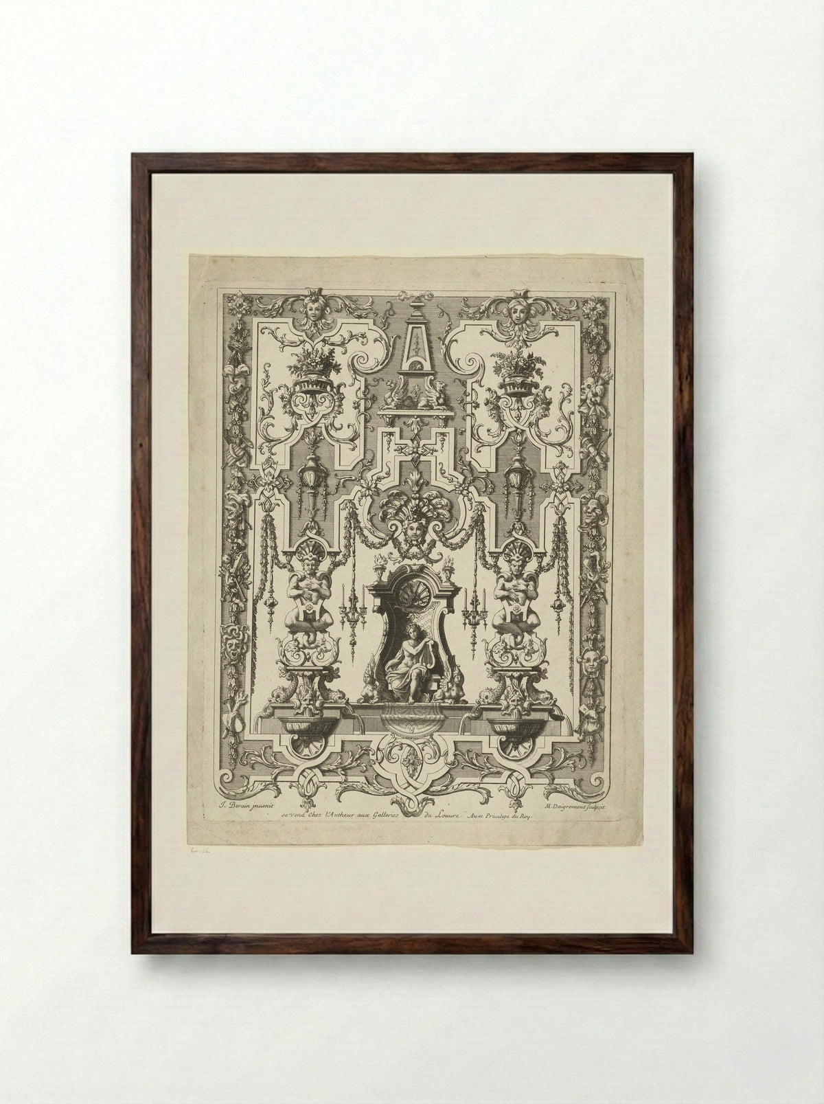 Apollo on a Throne - Jean Berain (le Vieux) - Framed Print Dark Wood