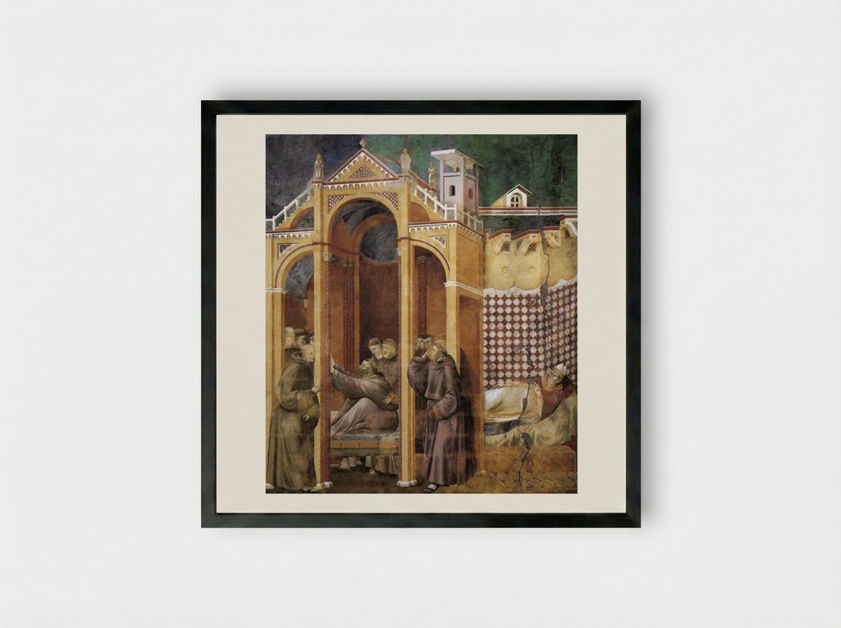 Apparition to Fra Agostino and to Bishop Guido of Arezzo - Giotto di Bondone - Framed Print Black