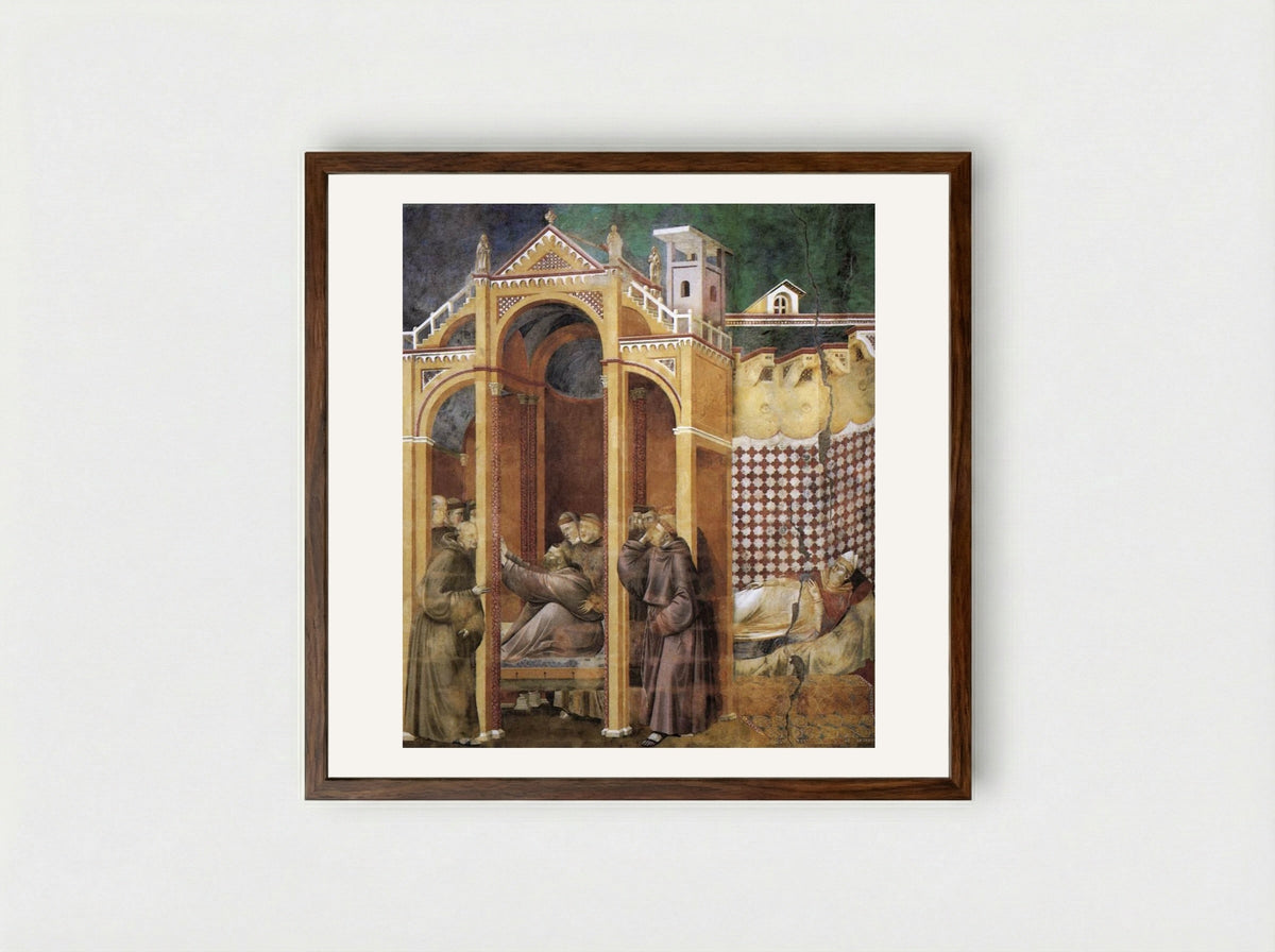 Apparition to Fra Agostino and to Bishop Guido of Arezzo - Giotto di Bondone - Framed Print Dark Wood