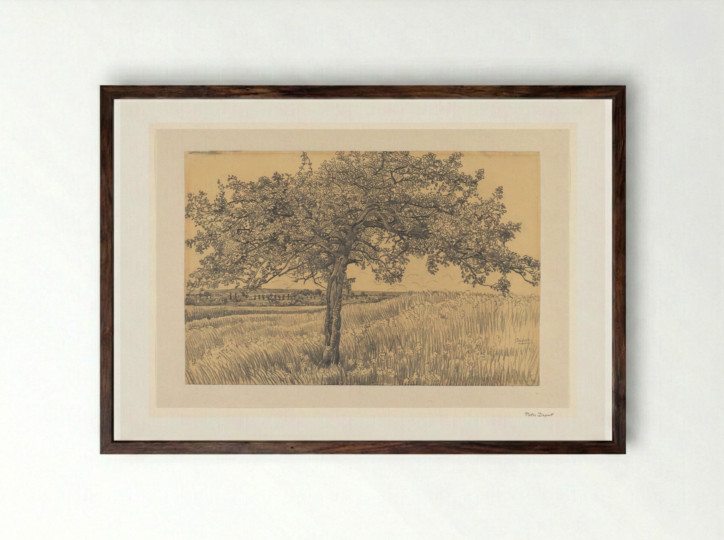 Appelboom in landschap - Pieter Dupont - Framed Print Dark Wood