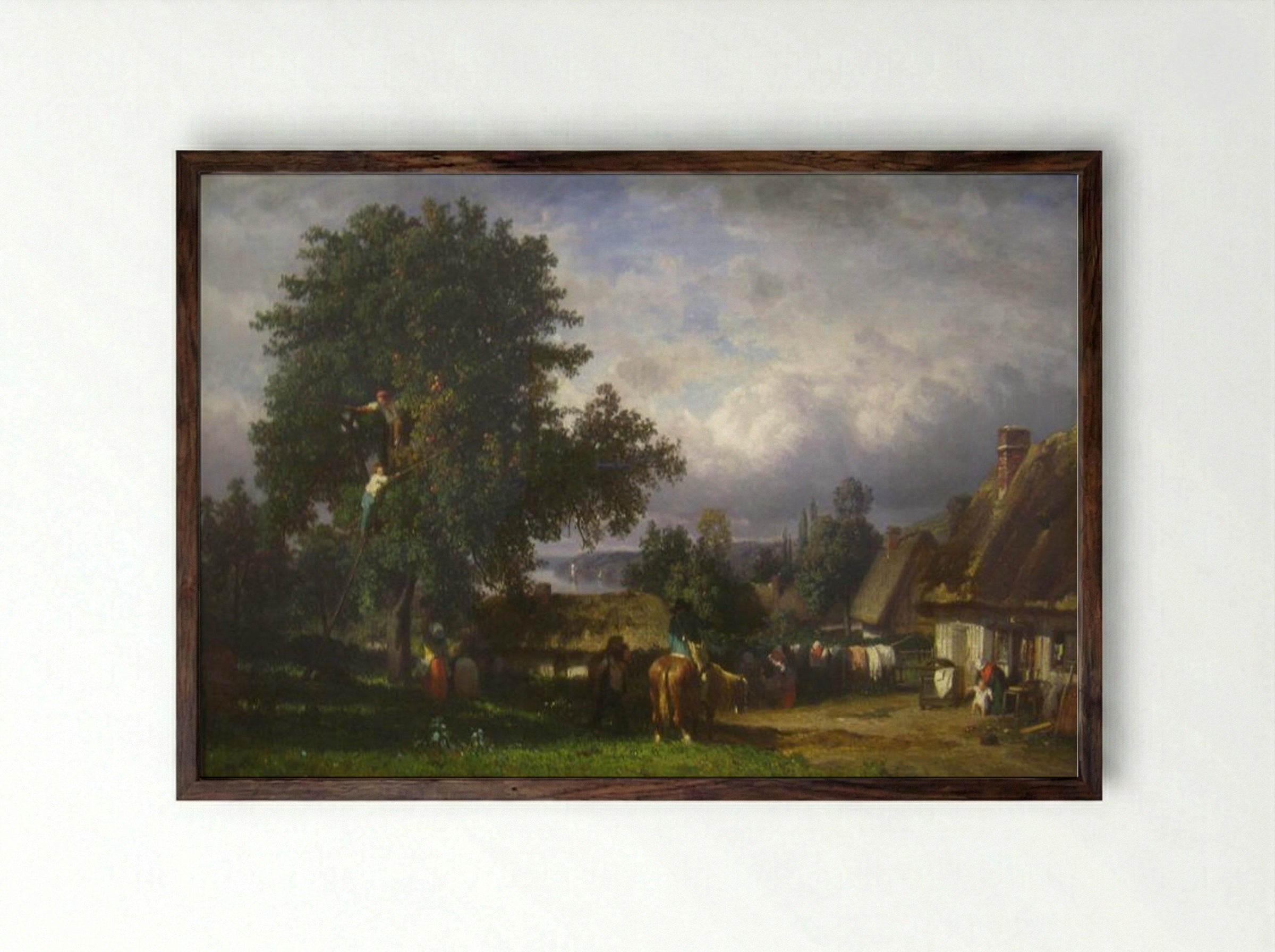 Apple Harvest in Normandy - Constant Troyon - Framed Print Dark Wood