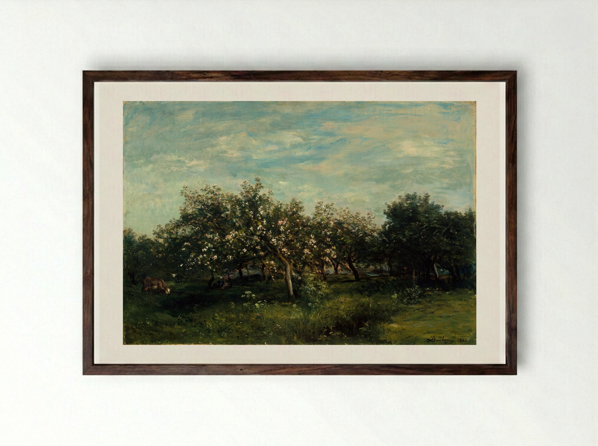 Apple Trees in Blossom - Charles-François Daubigny - Framed Print Dark Wood