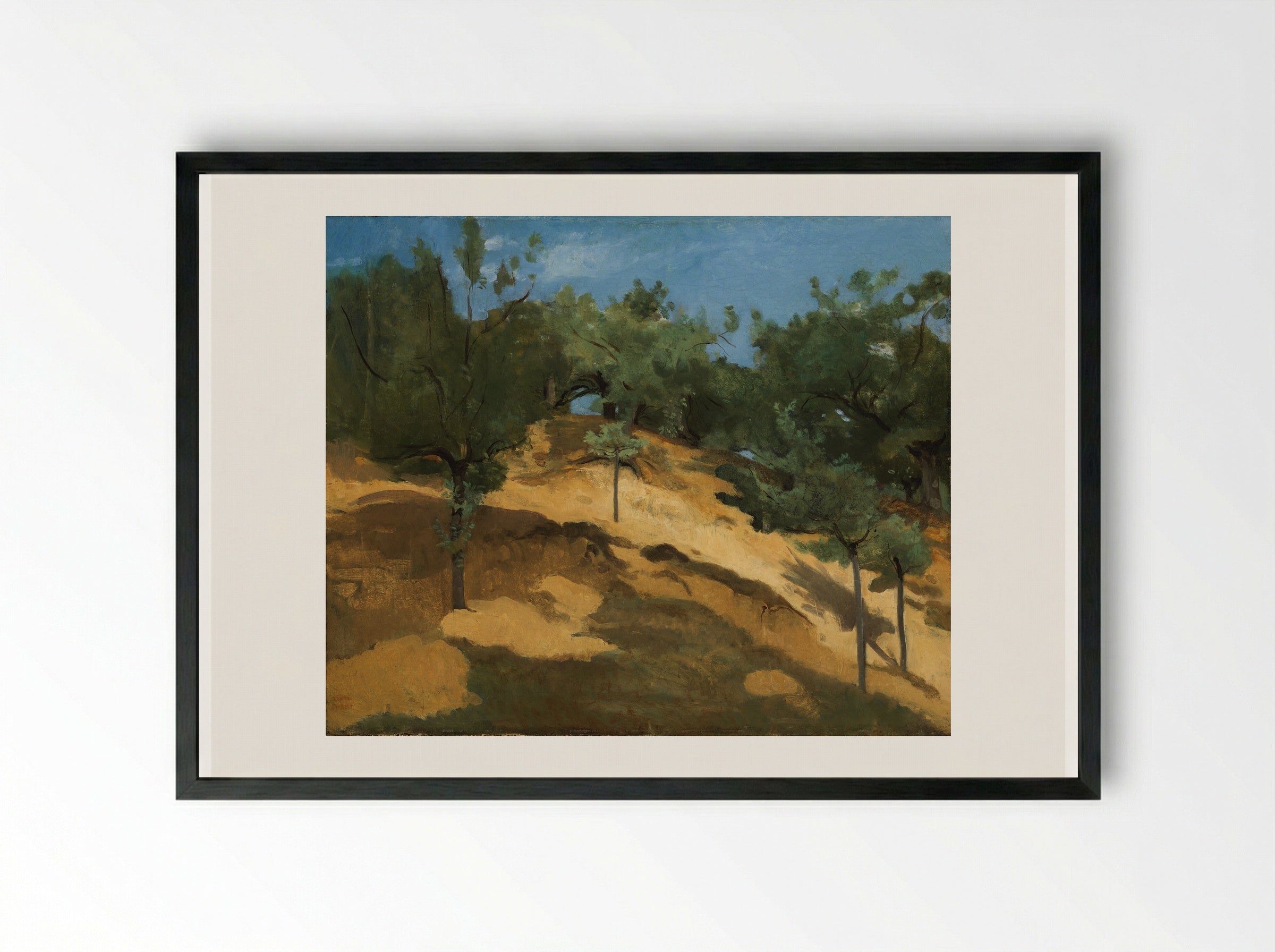 Apple Trees on a Hillside near Saint-Lô - Jean-Baptiste-Camille Corot - Framed Print Black