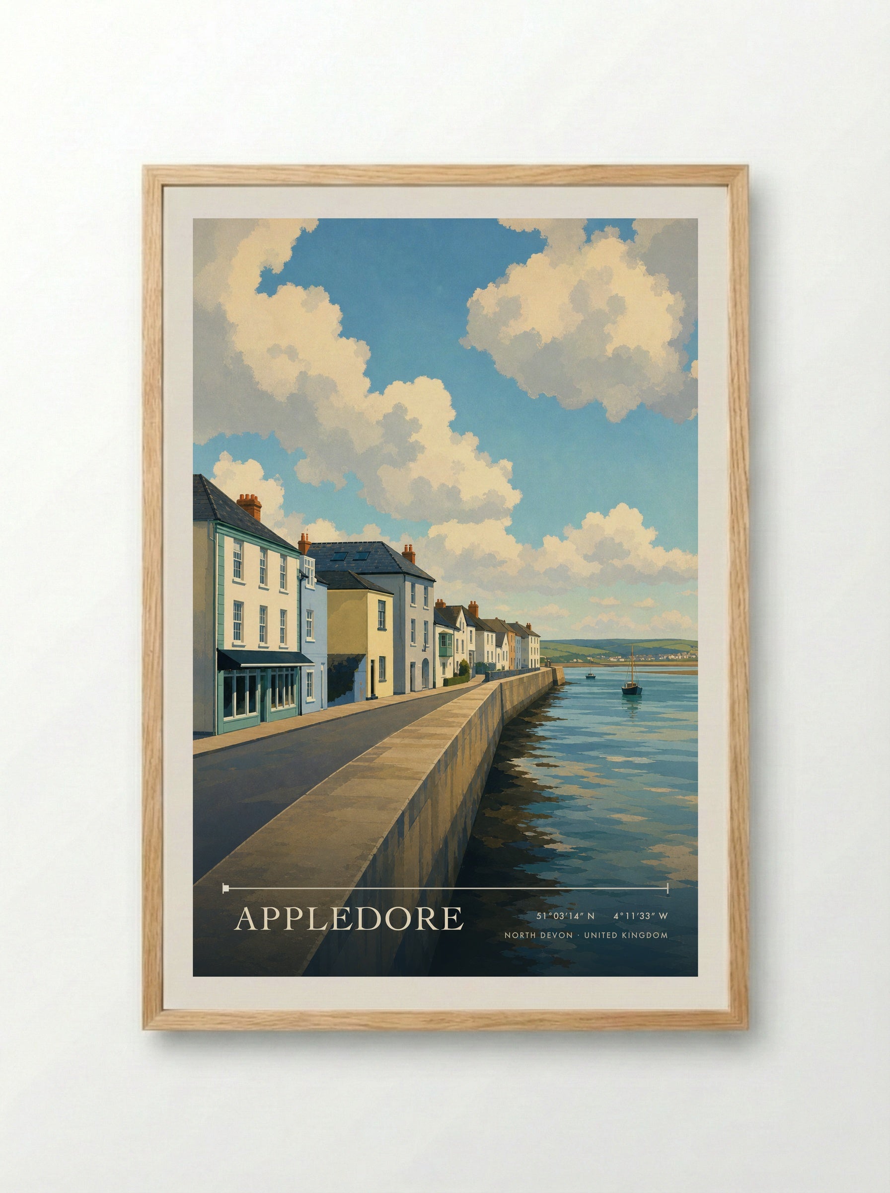 Appledore Quay, North Devon Travel Poster - Framed Print Wood