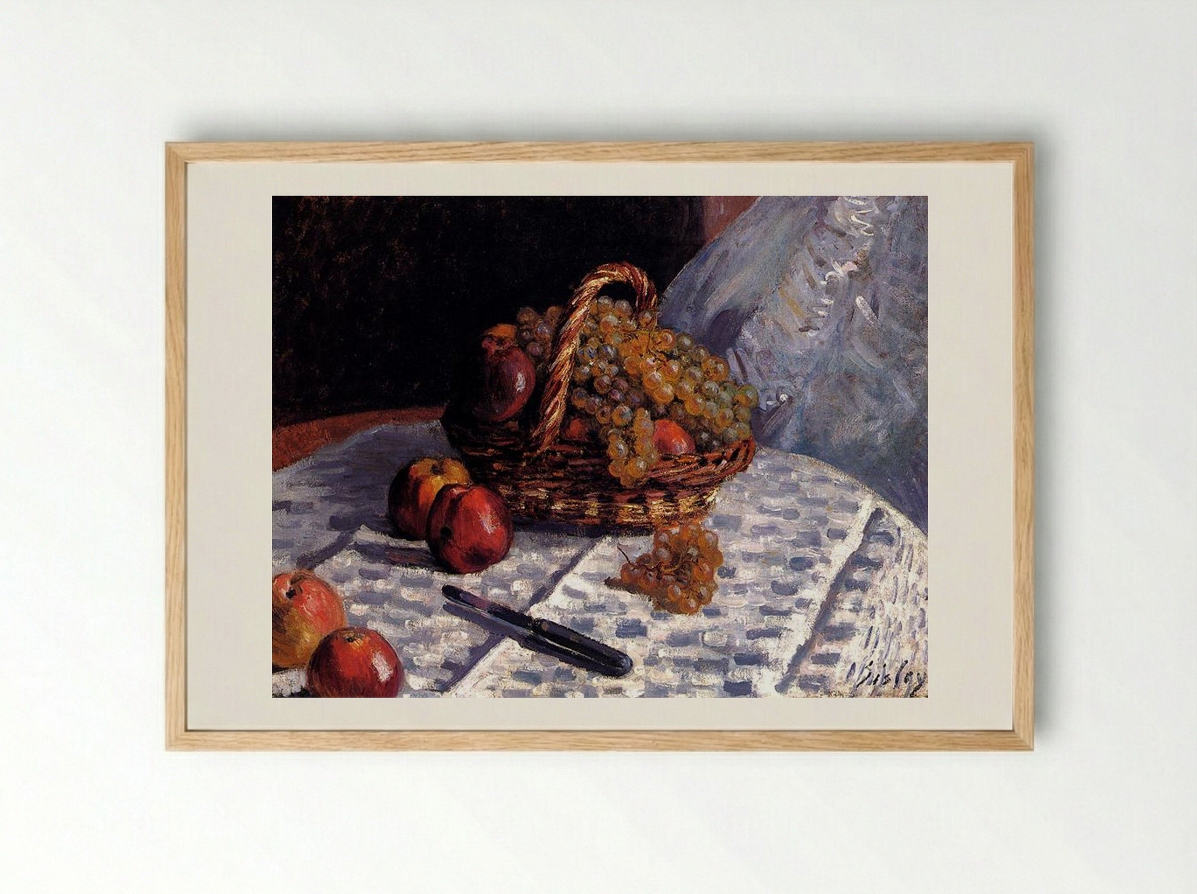 Apples and Grapes in a Basket - Alfred Sisley - Framed Print Wood