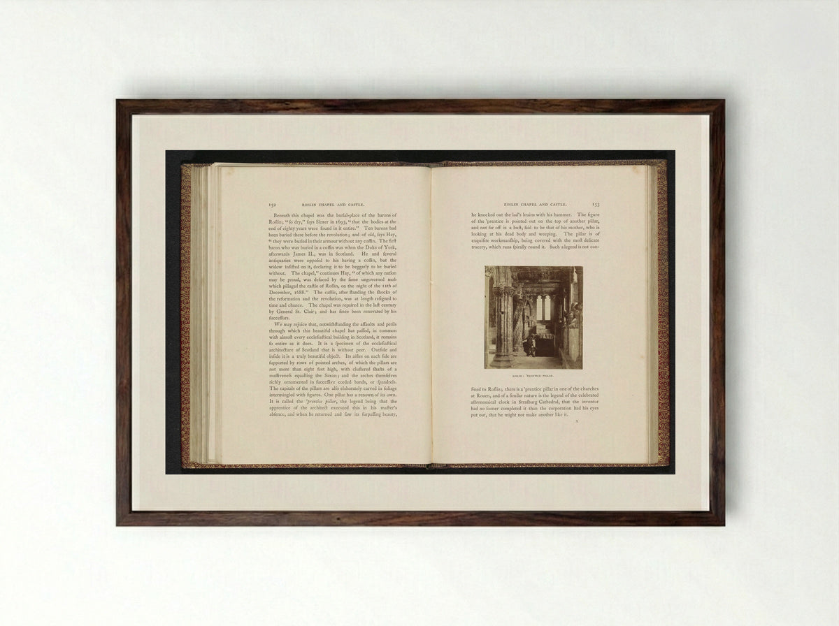 Apprentice Pillar in Rosslyn Chapel - George Washington Wilson - Framed Print Dark Wood