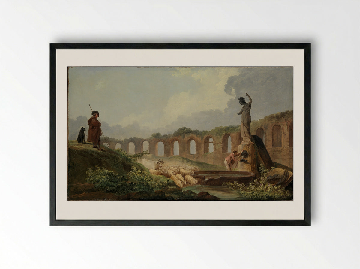 Aqueduct in Ruins - Hubert Robert - Framed Print Black