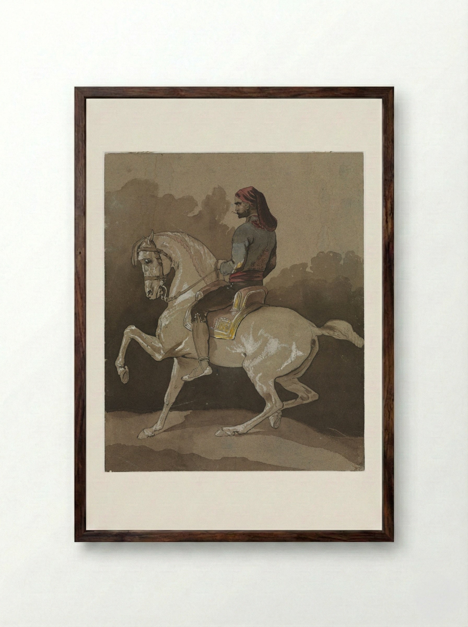 Arab on Horseback - Horace Vernet - Framed Print Dark Wood