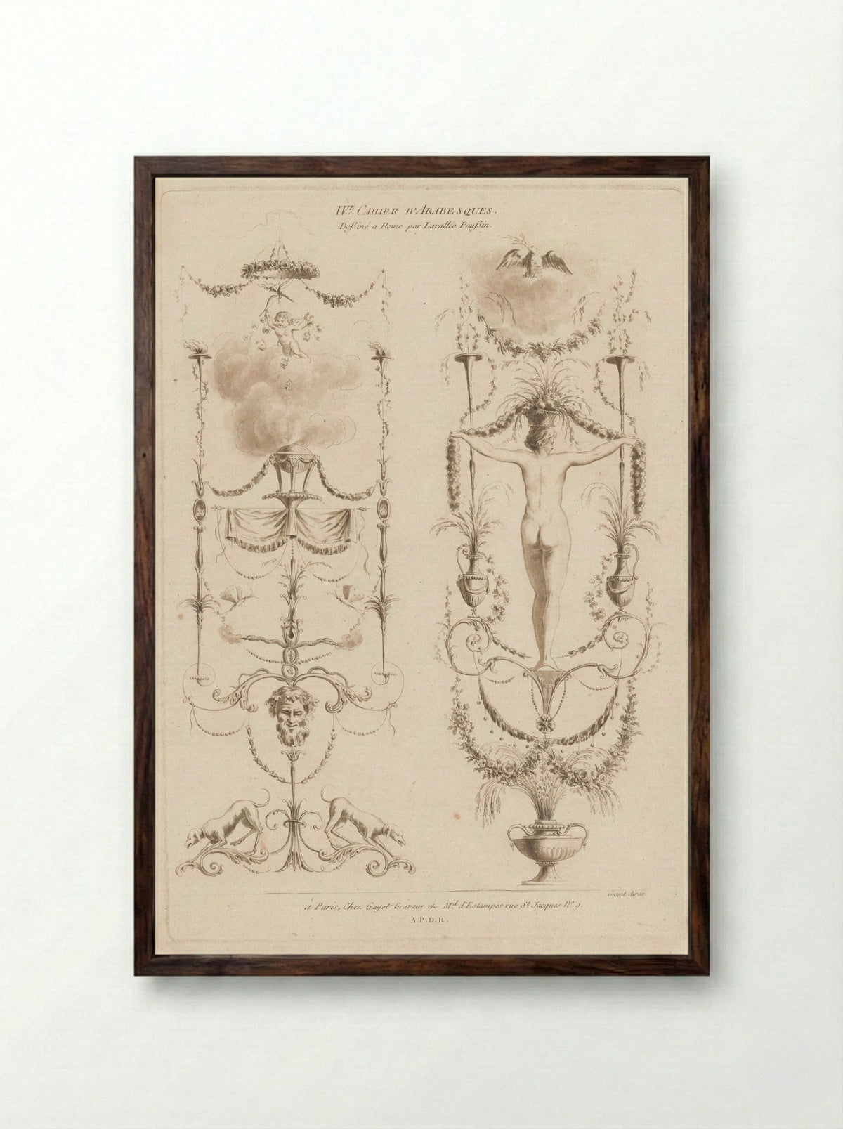Arabesken met rookvat en vrouw - Laurent Guyot - Framed Print Dark Wood