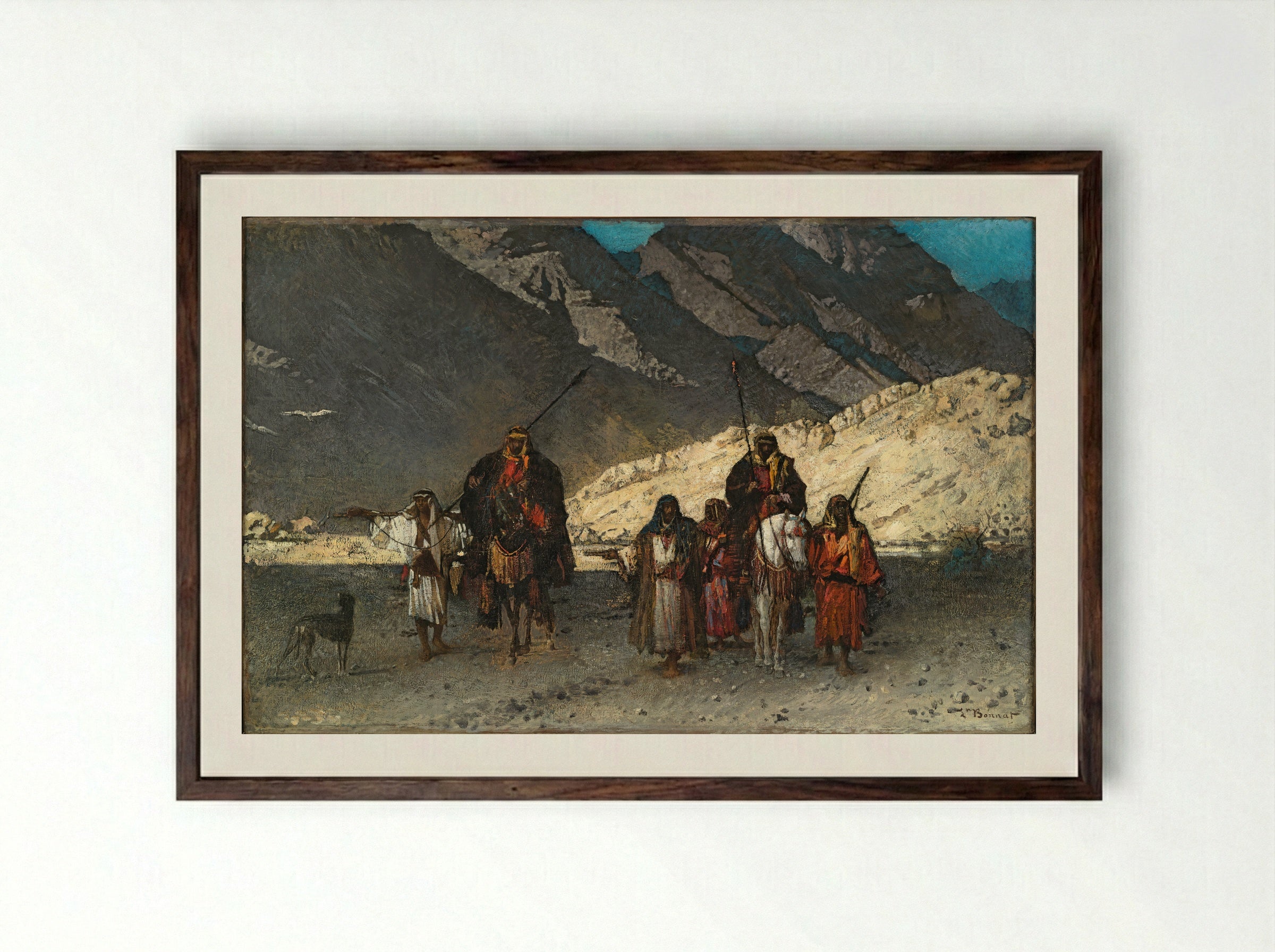 Arabian Sheikhs in the Mountains - Léon Bonnat - Framed Print Dark Wood