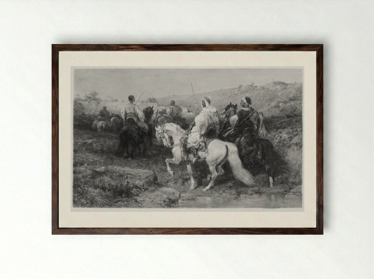 Arabs on the March - Adolf Schreyer - Framed Print Dark Wood