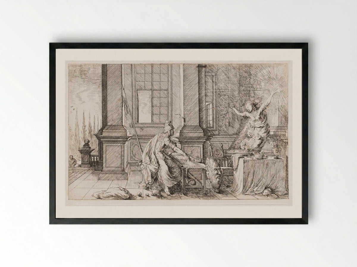 Arachne Is Transformed into a Spider - Johann Wilhelm Baur - Framed Print Black