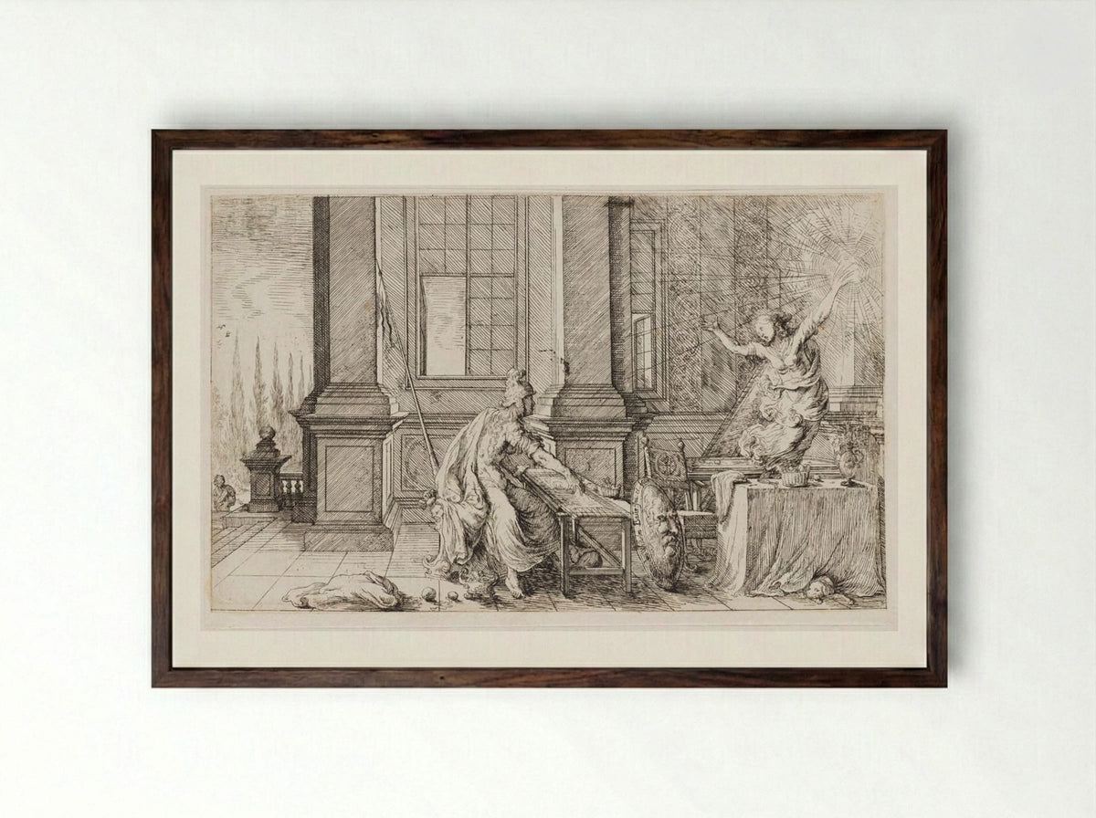 Arachne Is Transformed into a Spider - Johann Wilhelm Baur - Framed Print Dark Wood