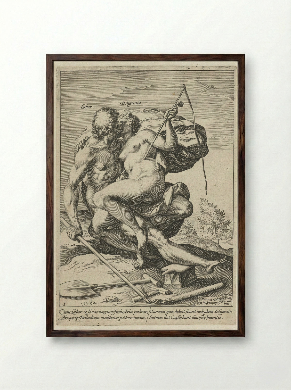 Arbeid en Vlijt (Labor and Diligence) - Hendrick Goltzius - Framed Print Dark Wood