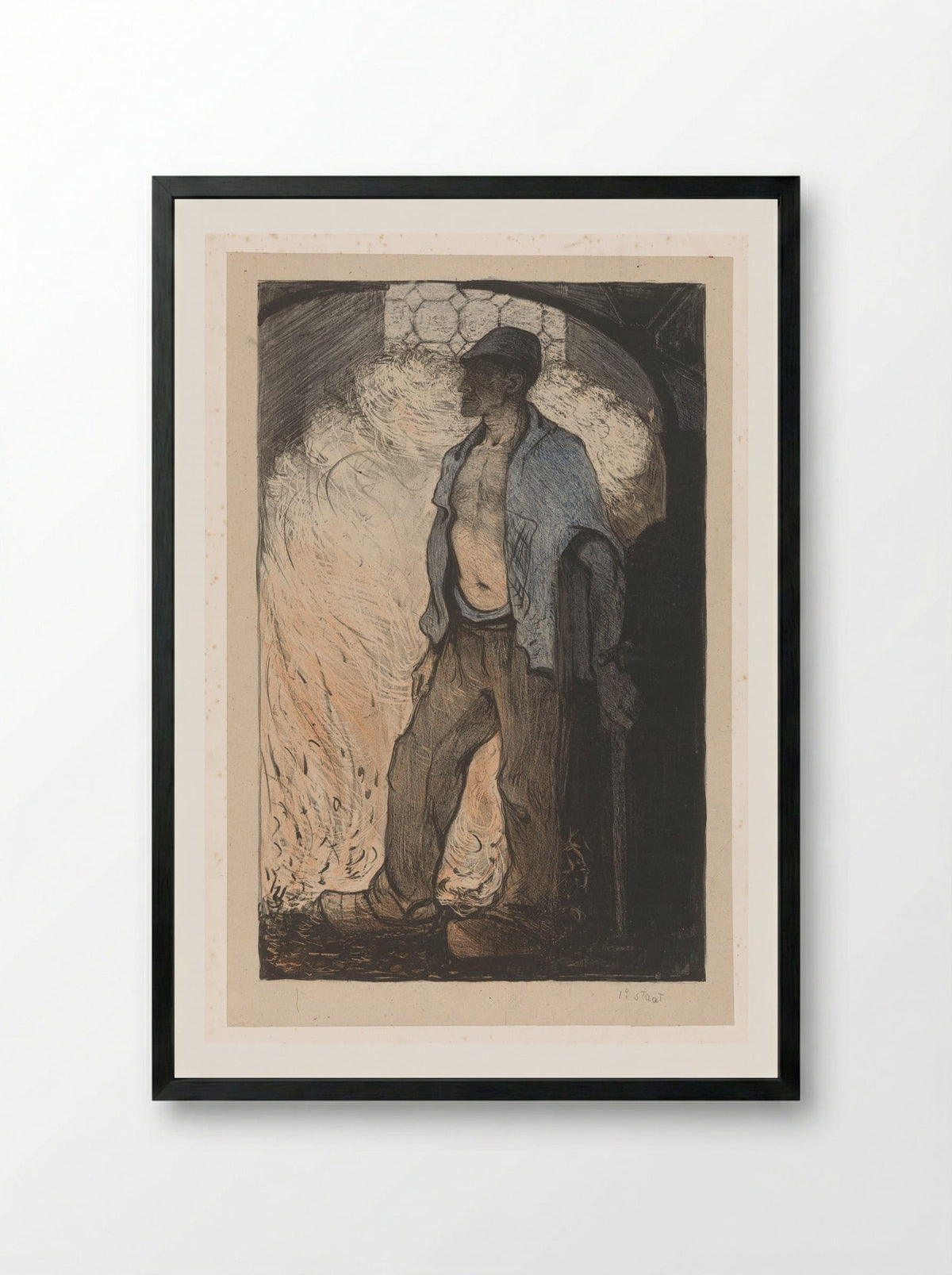 Arbeider bij een vuur - Richard Nicolaüs Roland Holst - Framed Print Black