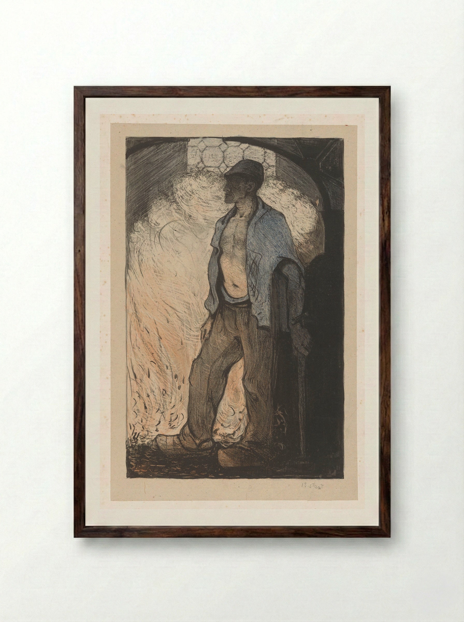 Arbeider bij een vuur - Richard Nicolaüs Roland Holst - Framed Print Dark Wood