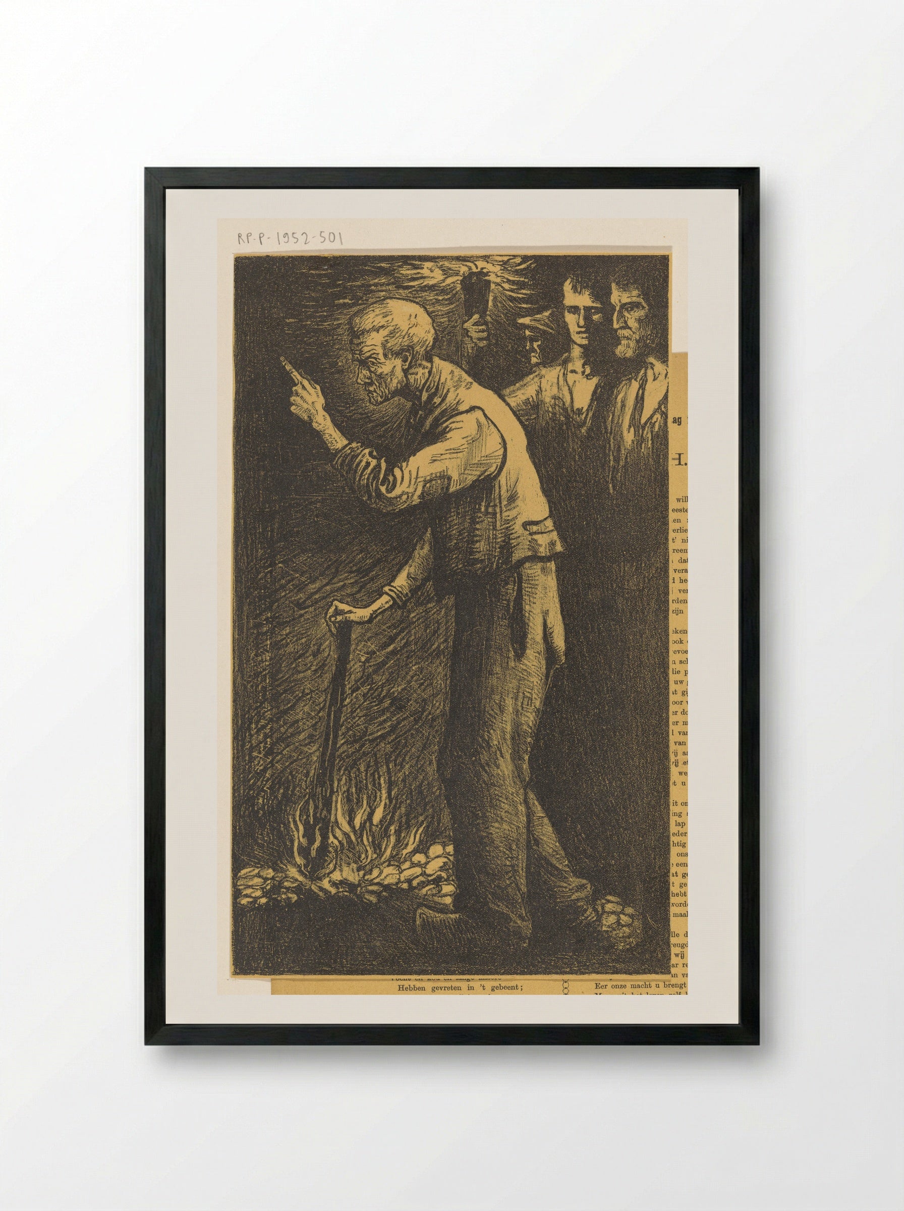 Arbeider met brandende fakkel en opgeheven vinger - Richard Nicolaüs Roland Holst - Framed Print Black