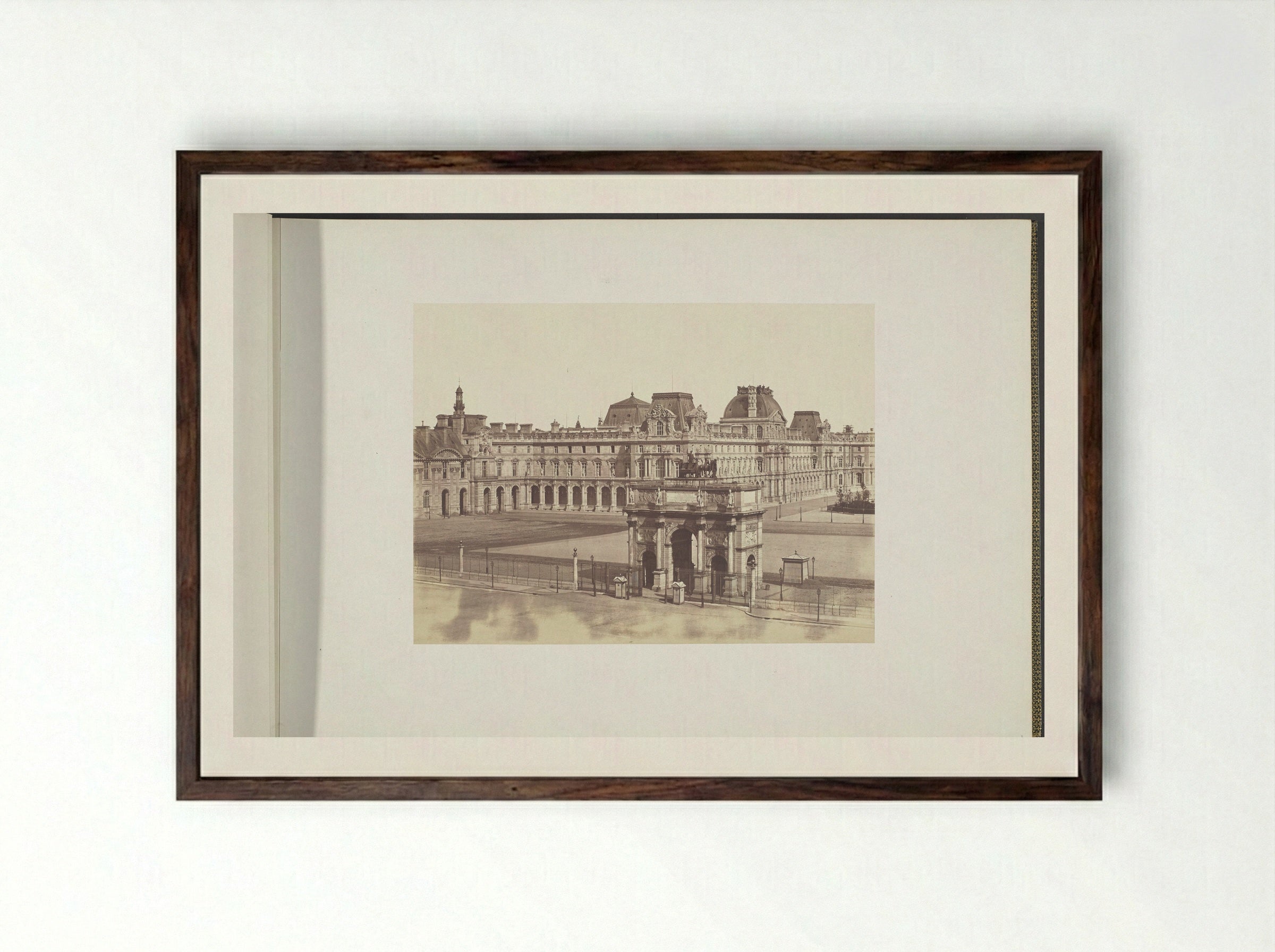 Arc de Triomphe du Carrousel and the Cour Napoléon from the Tuileries - Édouard Denis Baldus - Framed Print Dark Wood