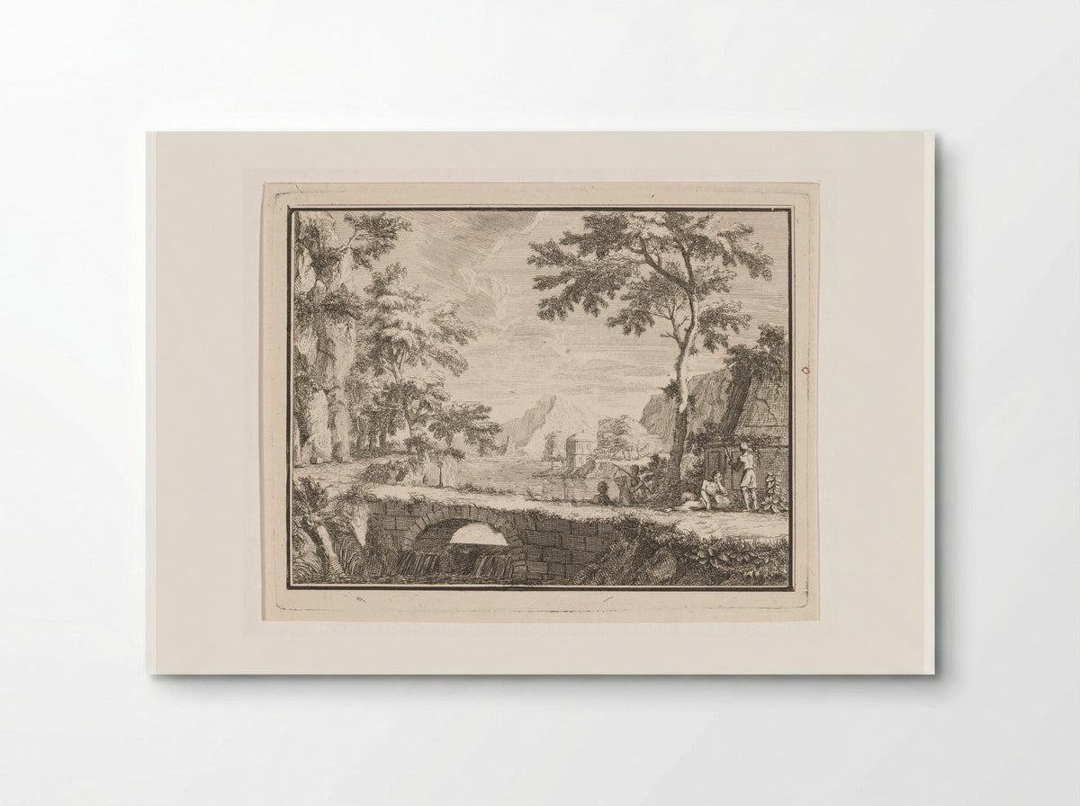 Arcadian Landscape with Fishermen by a Stone Bridge - Louis Fabritius Dubourg - Poster