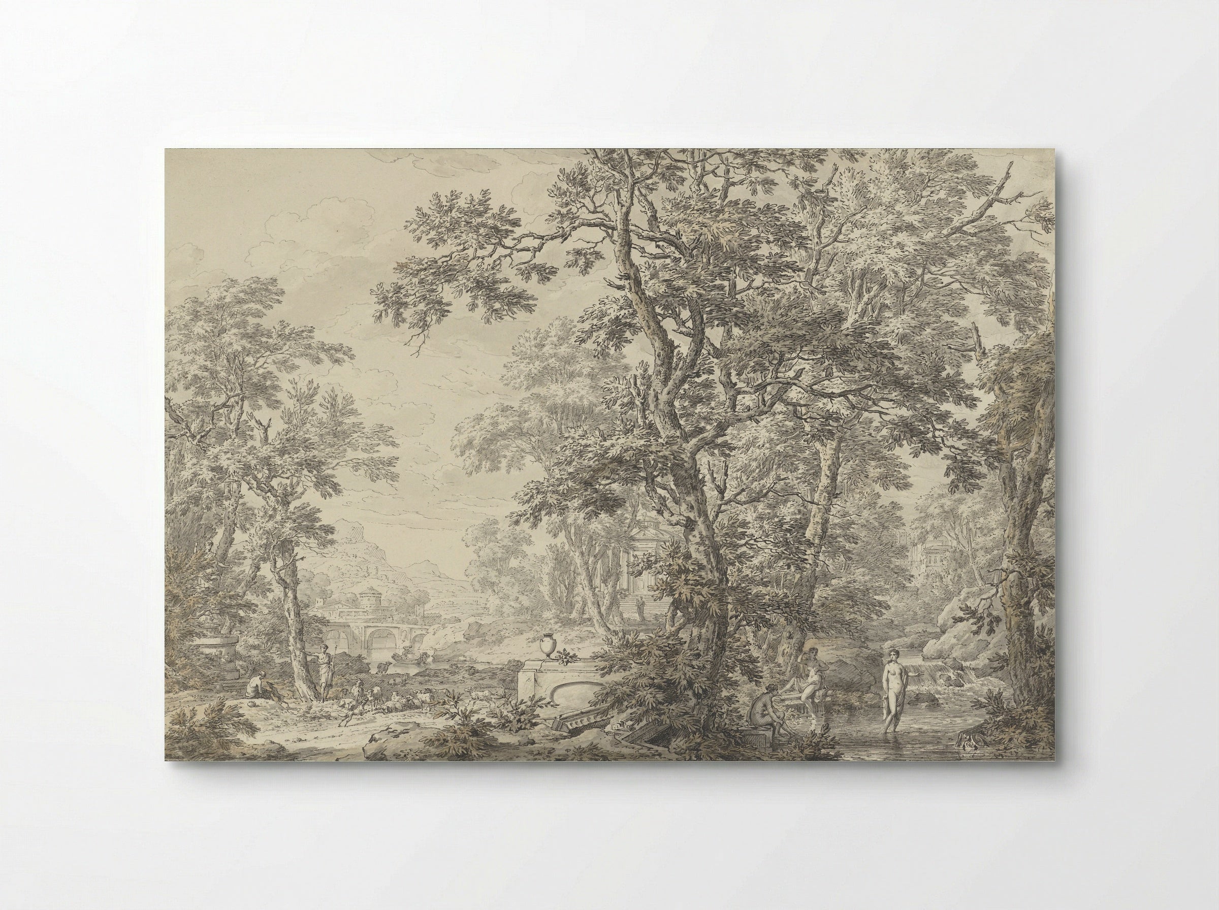 Arcadian Landscape with Shepherd and Bathing Women - Jean Grandjean - Poster