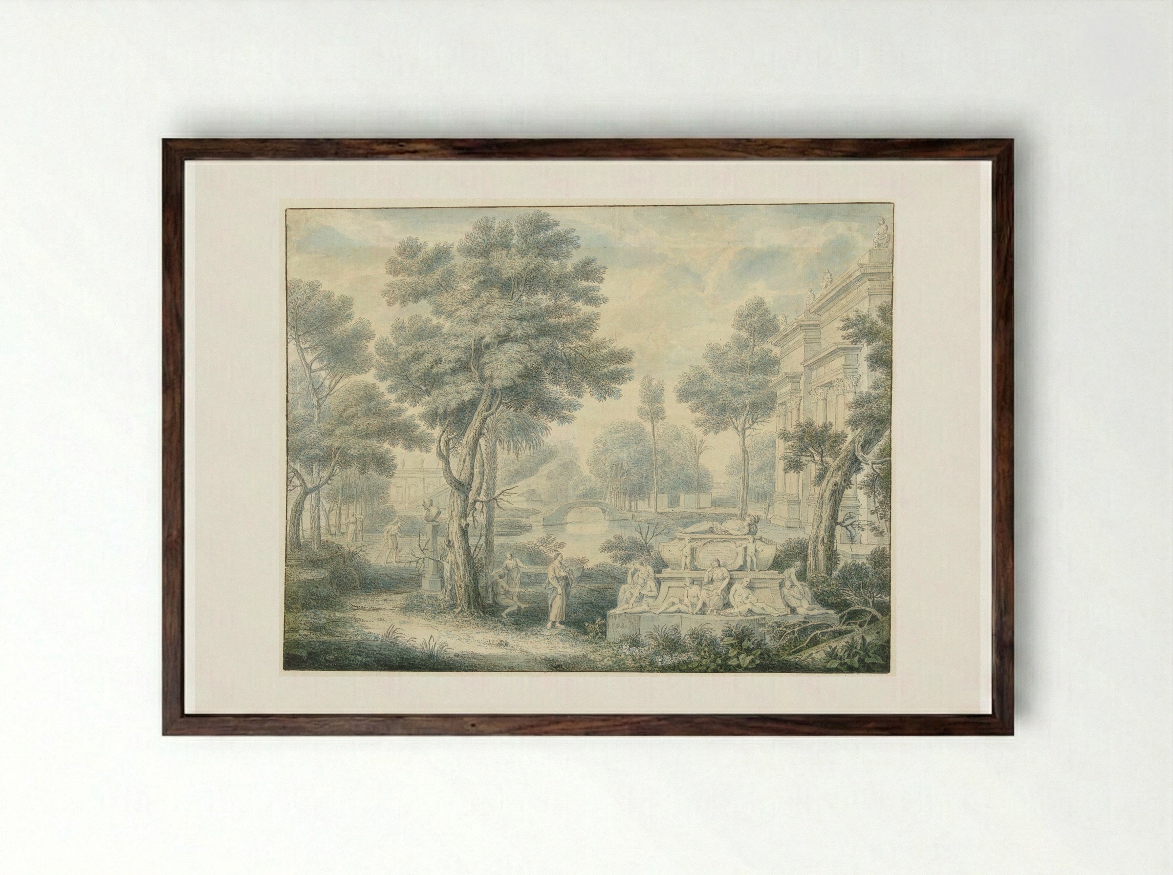 Arcadian Landscape with a Tomb - Louis Fabritius Dubourg - Framed Print Dark Wood