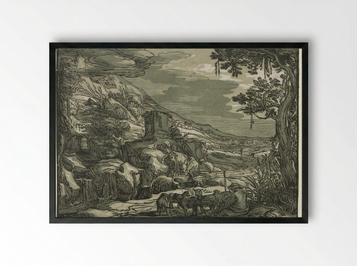 Arcadian Landscape - Esaias van de Velde - Framed Print Black