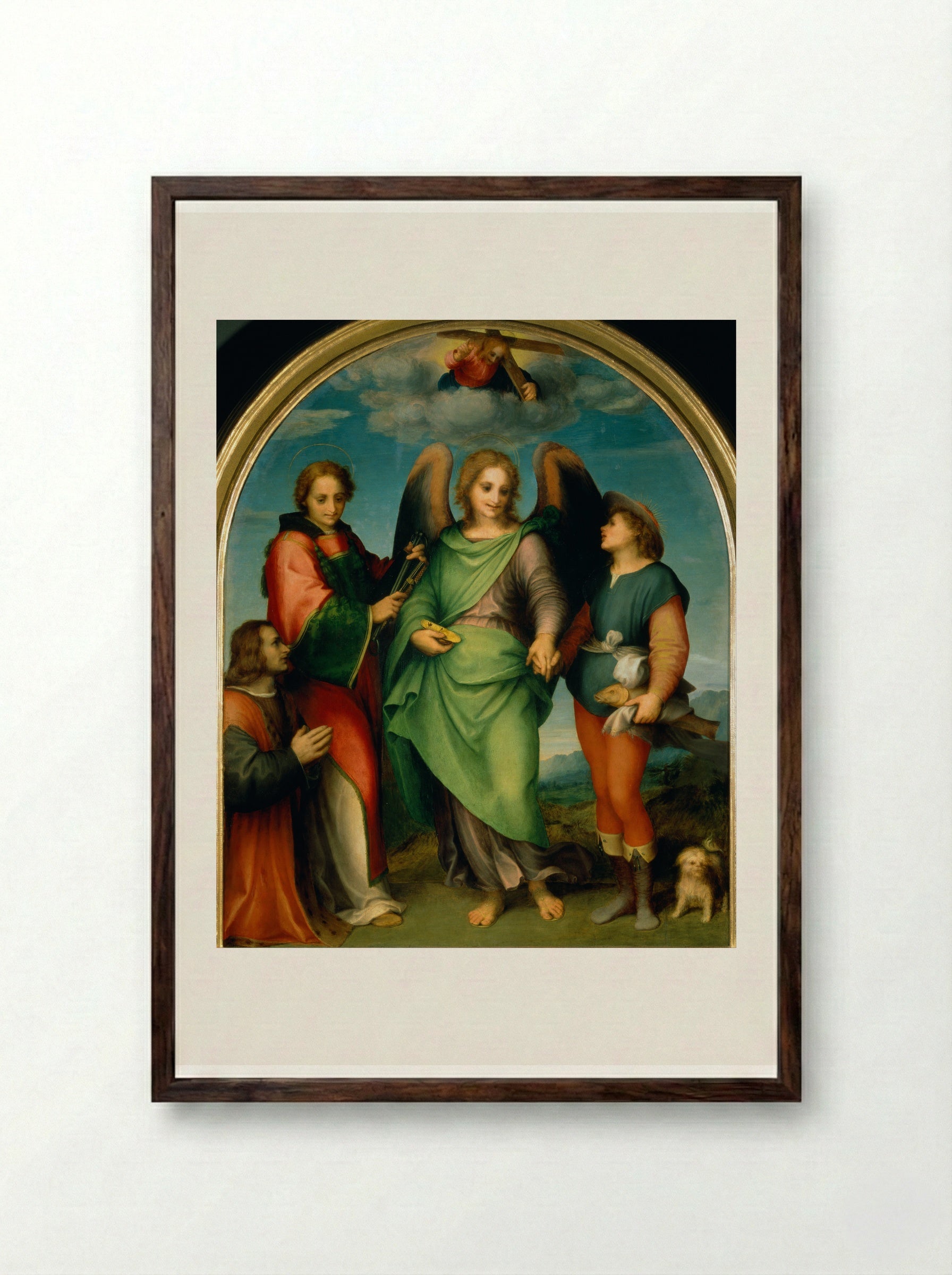 Archangel Raphael with Tobias, St. Lawrence and the Donor Leonardo di Lorenzo Morelli - Andrea del Sarto - Framed Print Dark Wood